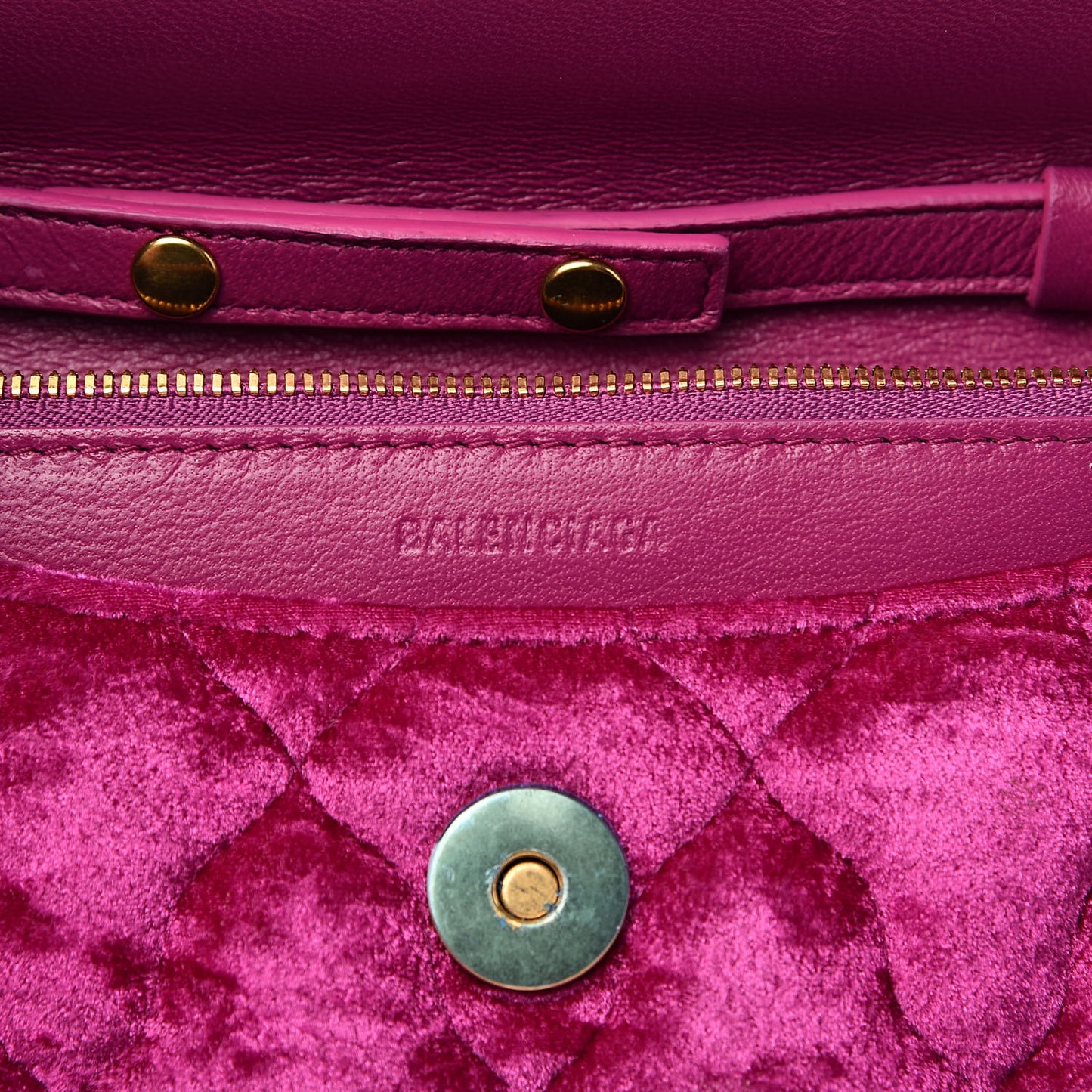 Crushed Velvet Crystal Mattress Quilted BB Wallet On Chain Fuchsia