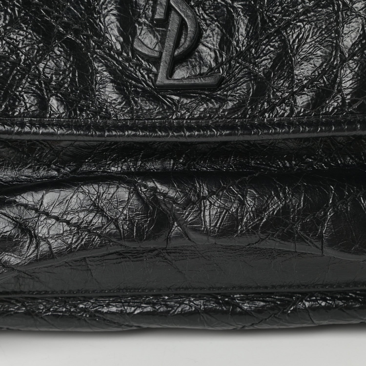 Saint Laurent Crinkled Calfskin Matelasse Monogram Large Niki Chain Satchel Black 10 of 15