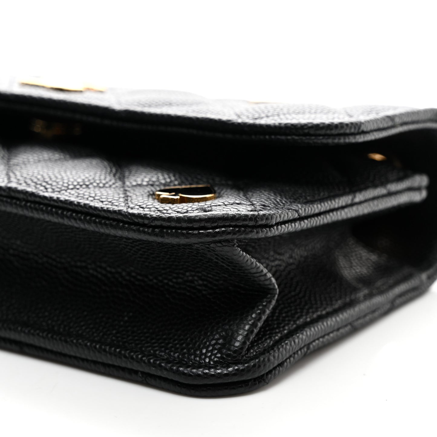 Caviar Quilted Enamel Coco Casino Flap Phone Holder With Chain Black