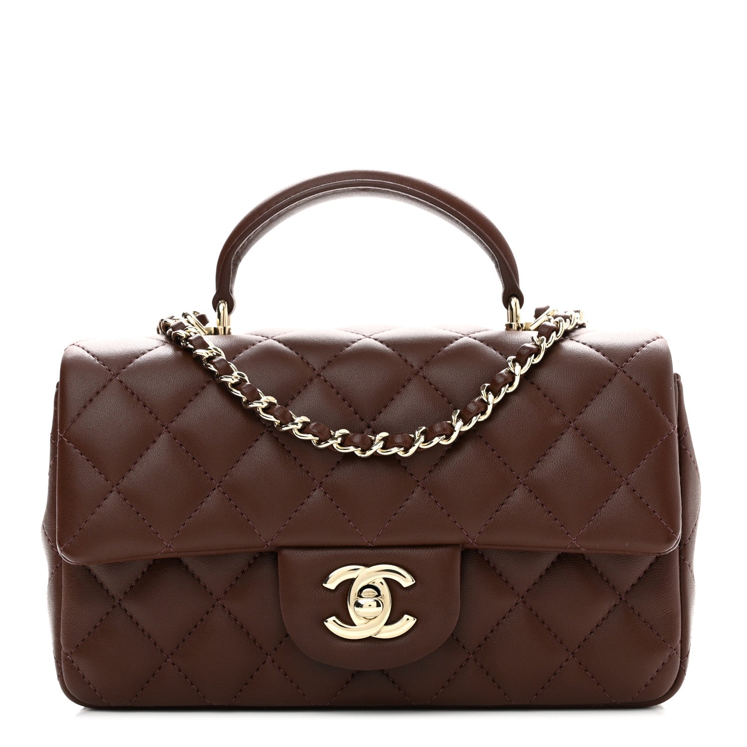 Chanel Lambskin Quilted Mini Top Handle Rectangular Flap Dark Brown 1 of 10