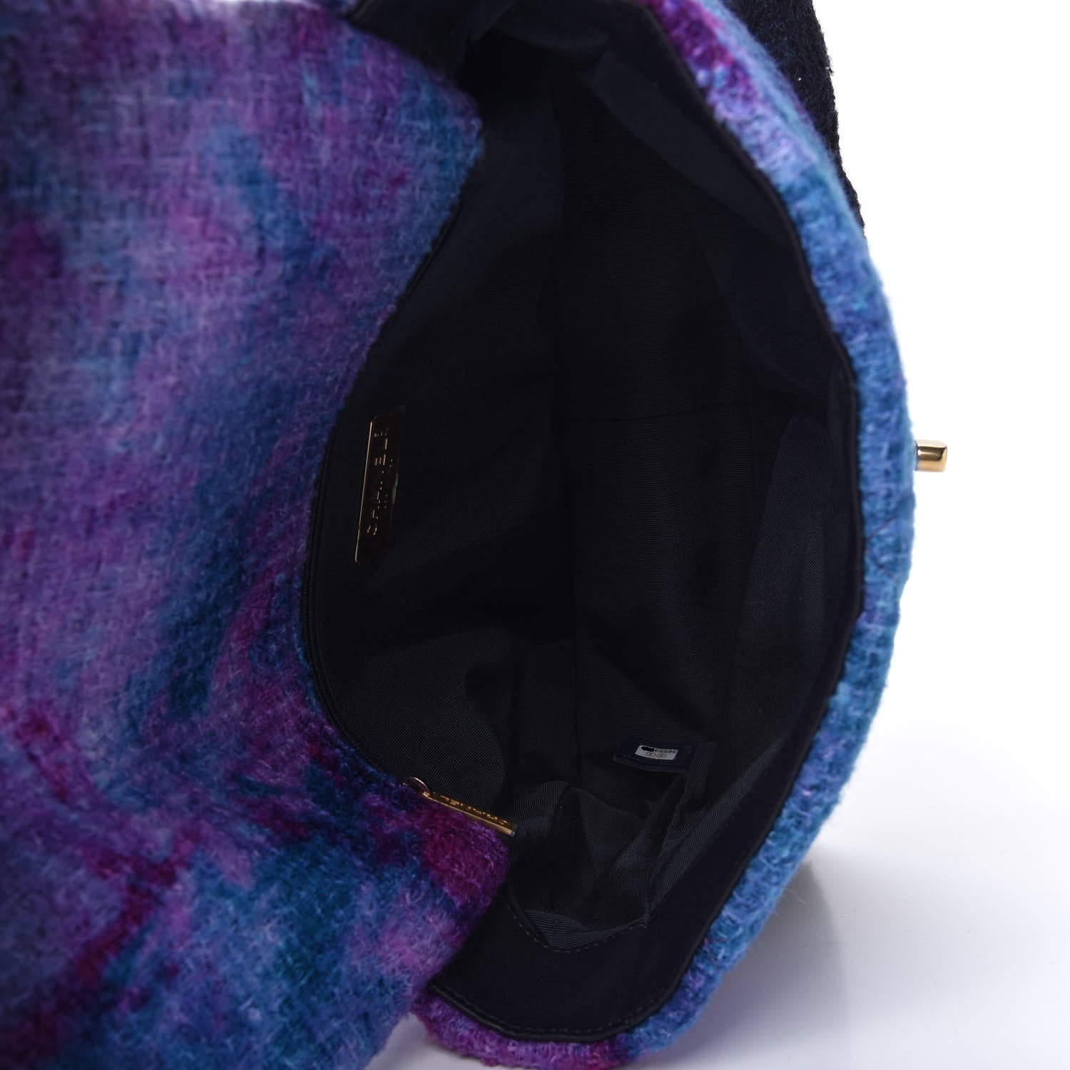 Chanel Wool Tweed Quilted Large Chanel 19 Flap Purple Black Blue 5 of 10
