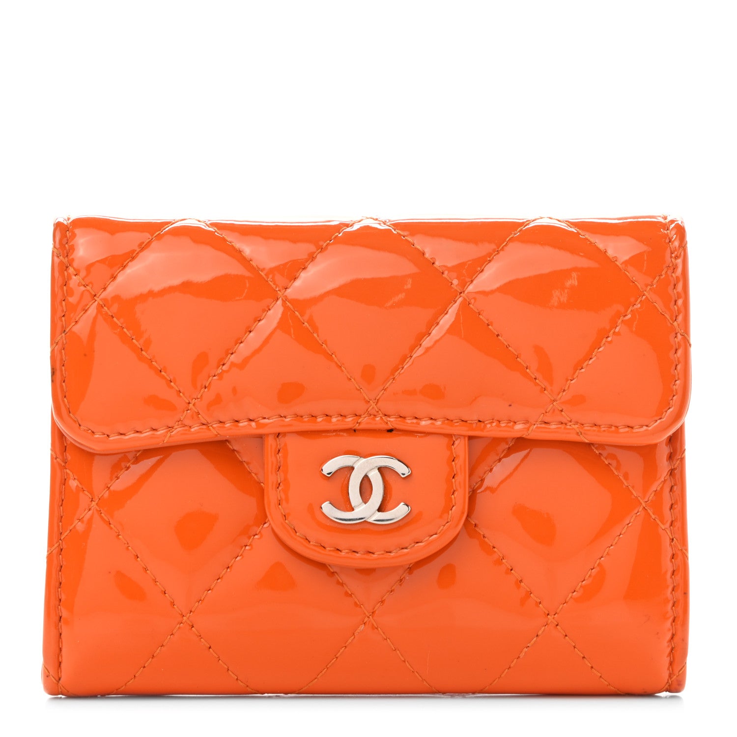 Chanel Patent Quilted Small Flap Wallet Orange 1 of 8