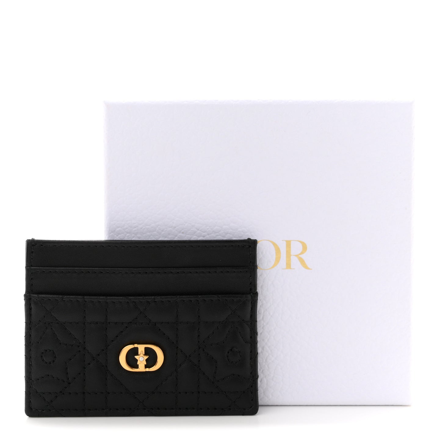 Lambskin Pearl Star Cannage Dior Card Holder Black
