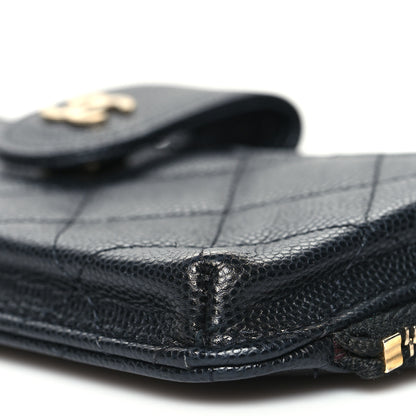 Chanel Caviar Quilted Phone Holder Zip Clutch Black 11 of 12