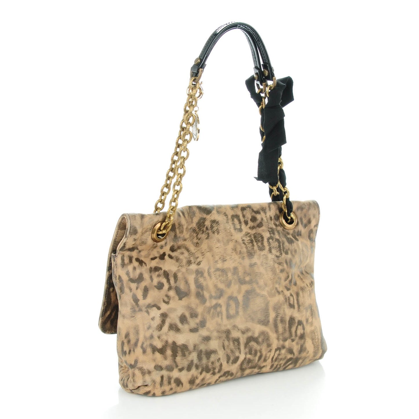 Nubuck Leopard Print Medium Happy Shoulder Bag