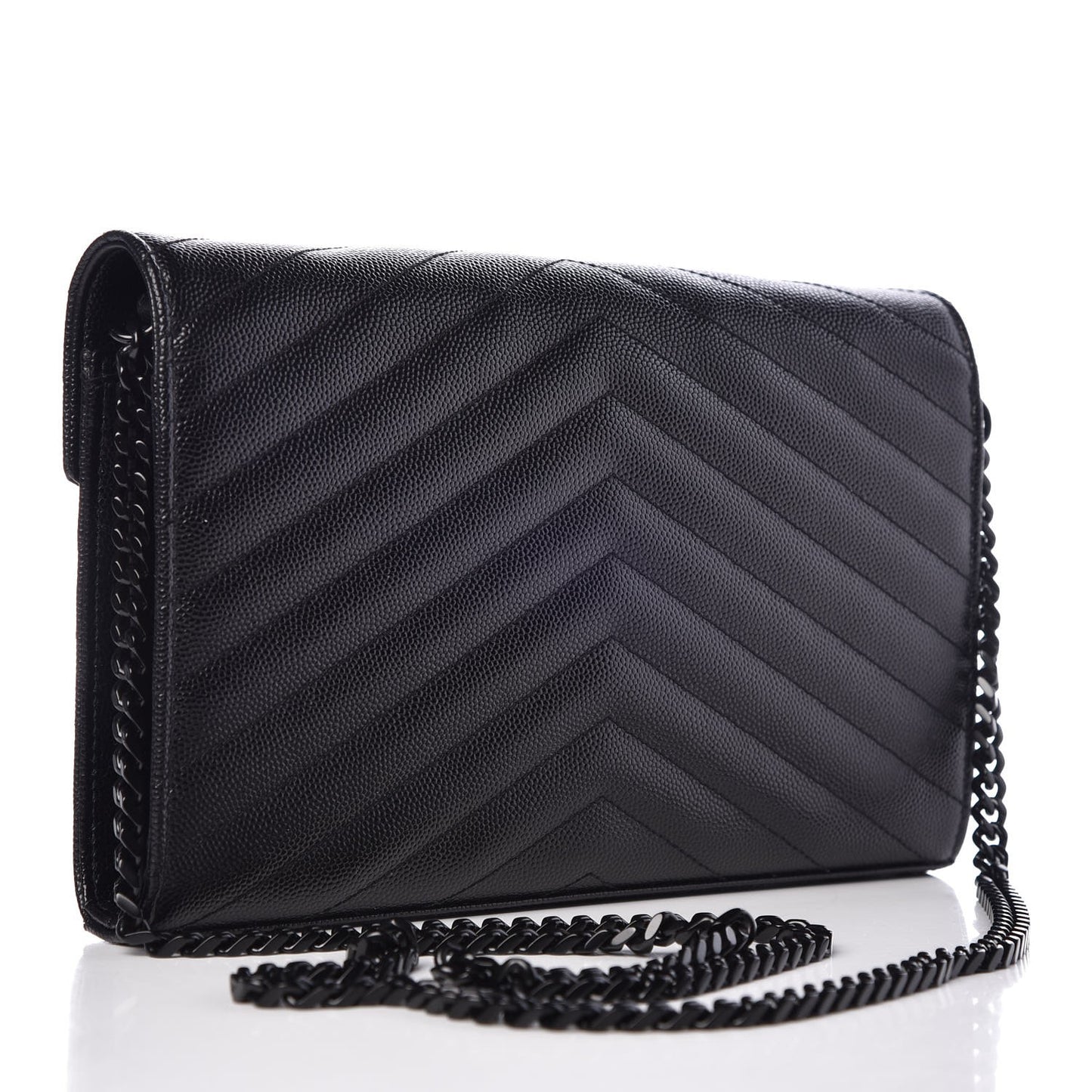 Grain De Poudre Matelasse Chevron Monogram Chain Wallet Black