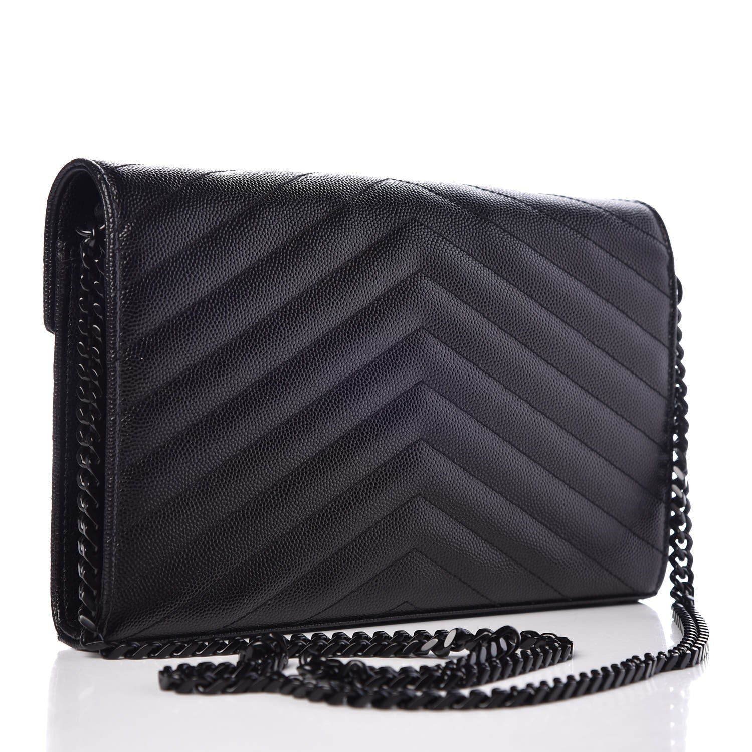 Saint Laurent Grain De Poudre Matelasse Chevron Monogram Chain Wallet Black 3 of 7