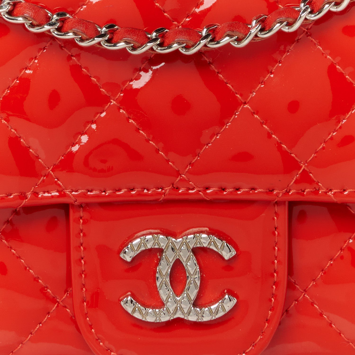 Chanel Patent Calfskin Quilted Brilliant East West Flap Clutch Red 9 of 12