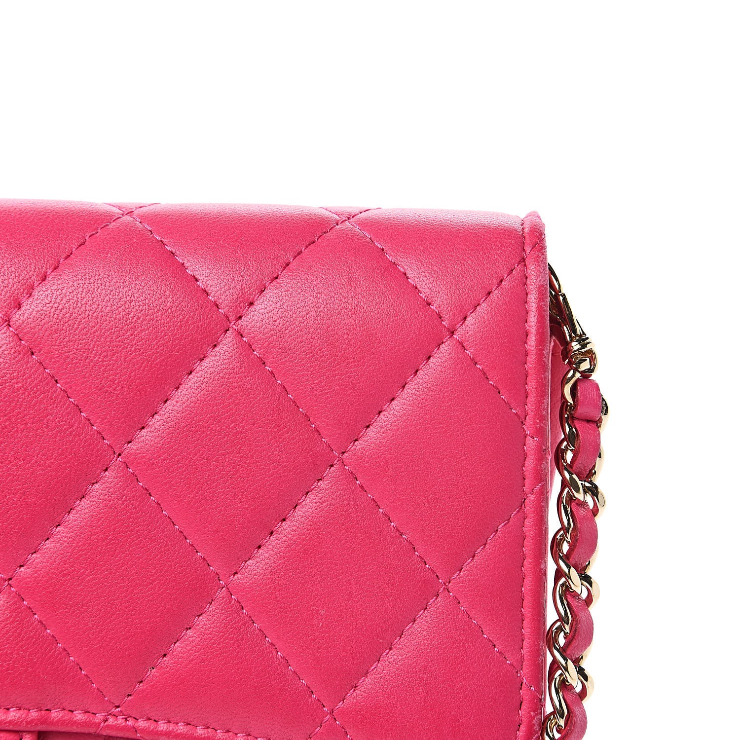 Chanel Lambskin Quilted Wallet on Removable Chain Fuchsia 9 of 16