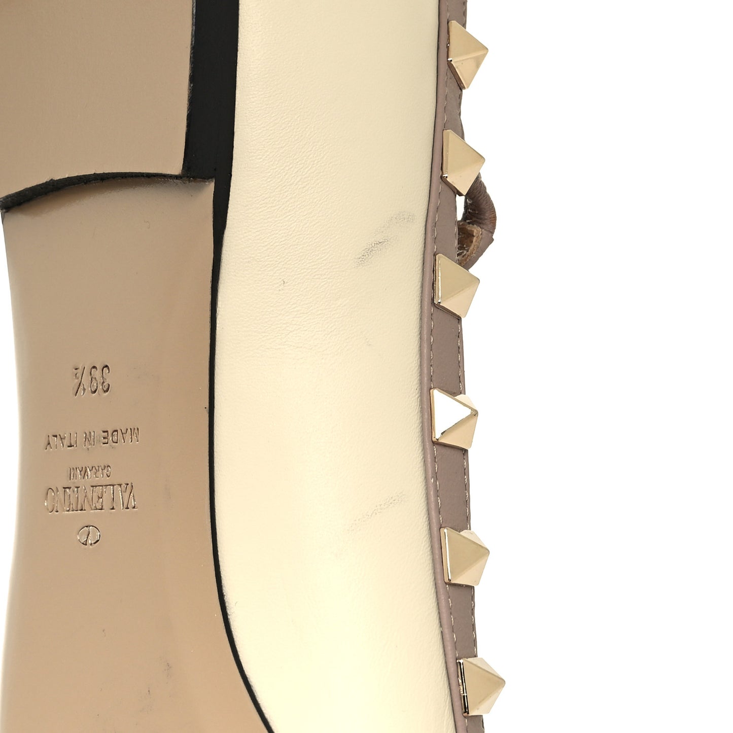 Calfskin Nappa Rockstud Cage Ballerina Flats 39.5 Ivory Poudre