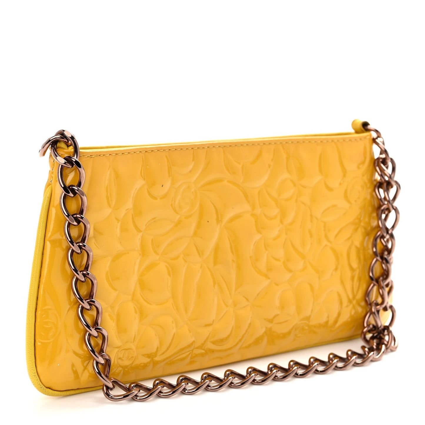 Patent Camellia Embossed Pochette Yellow