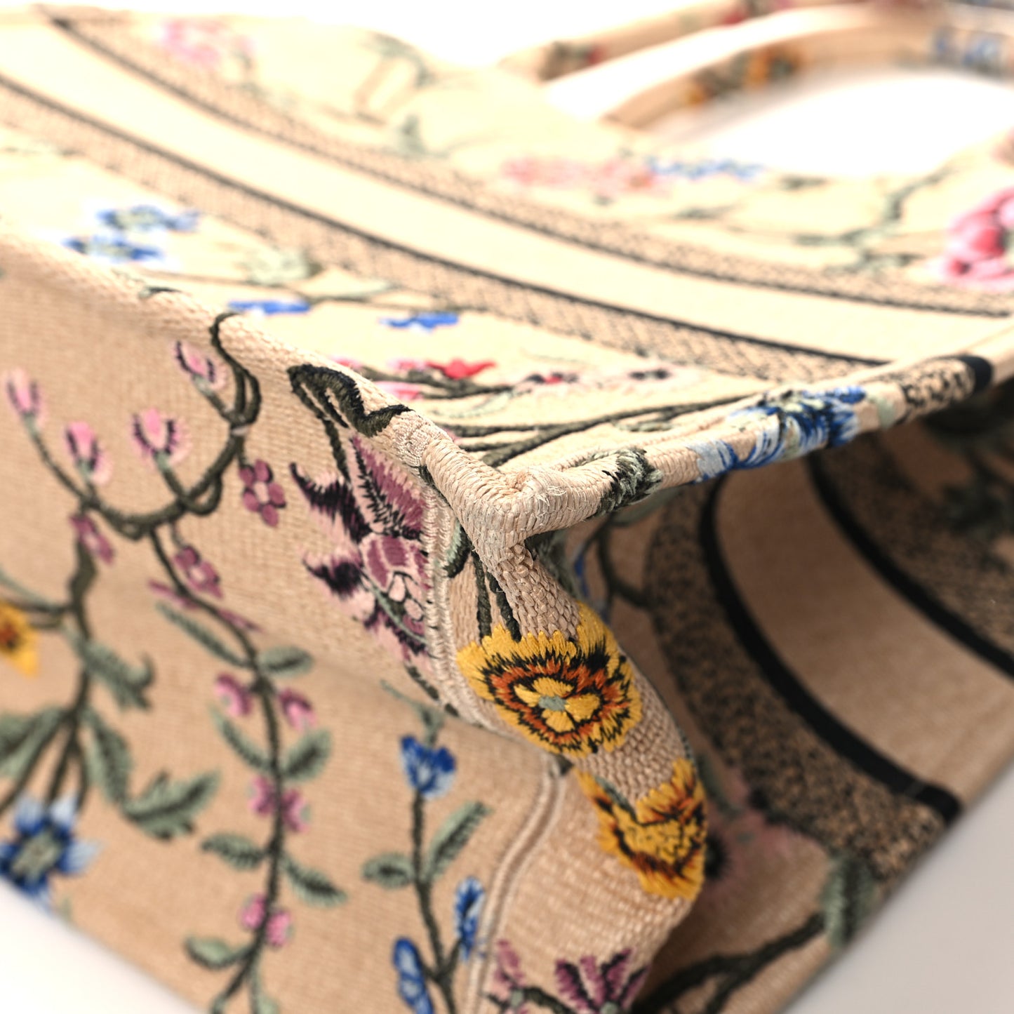 Raffia Embroidered Petites Fleurs Medium Book Tote Natural