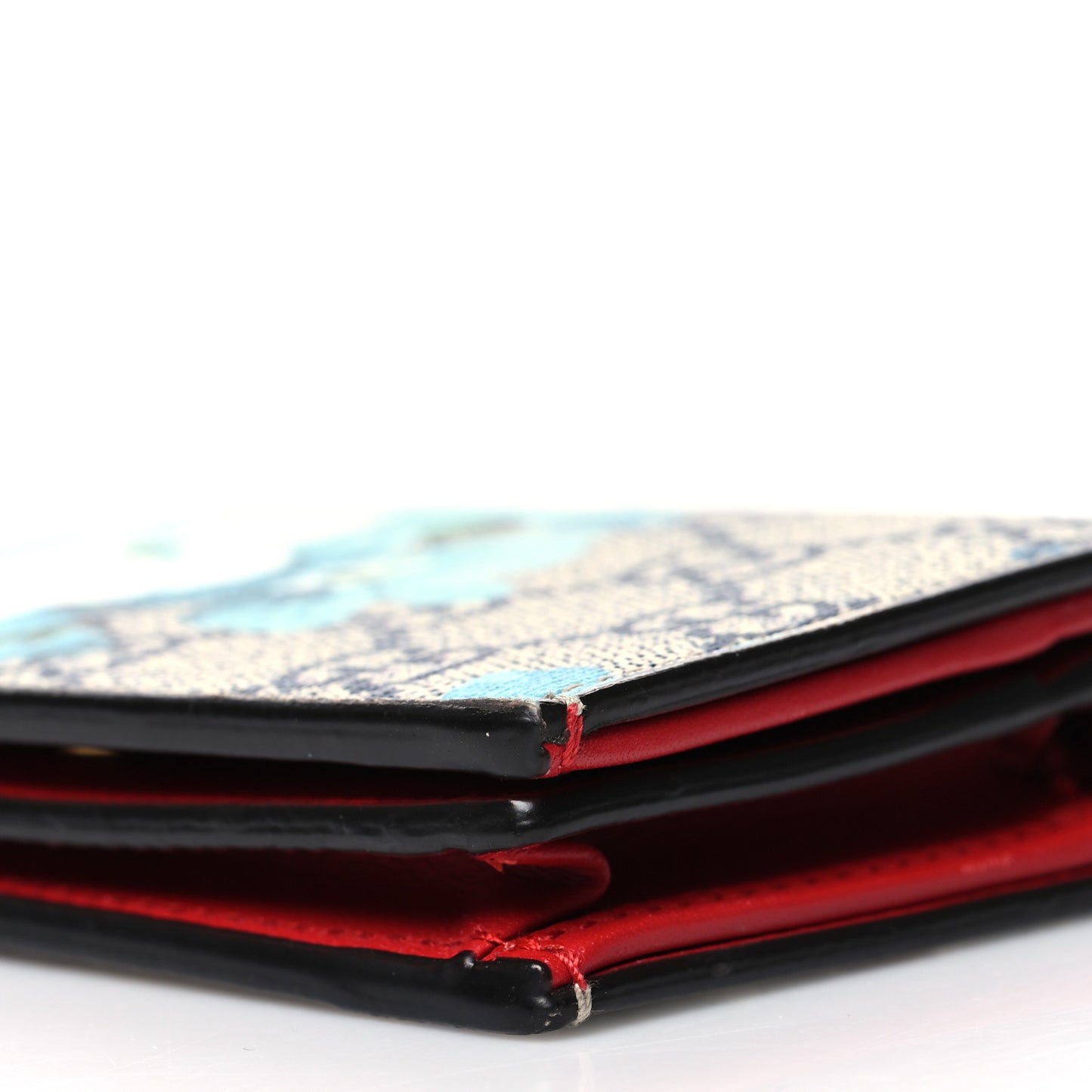 GG Supreme Monogram Blooms Card Case Wallet Beige Blue Navy Hibiscus Red