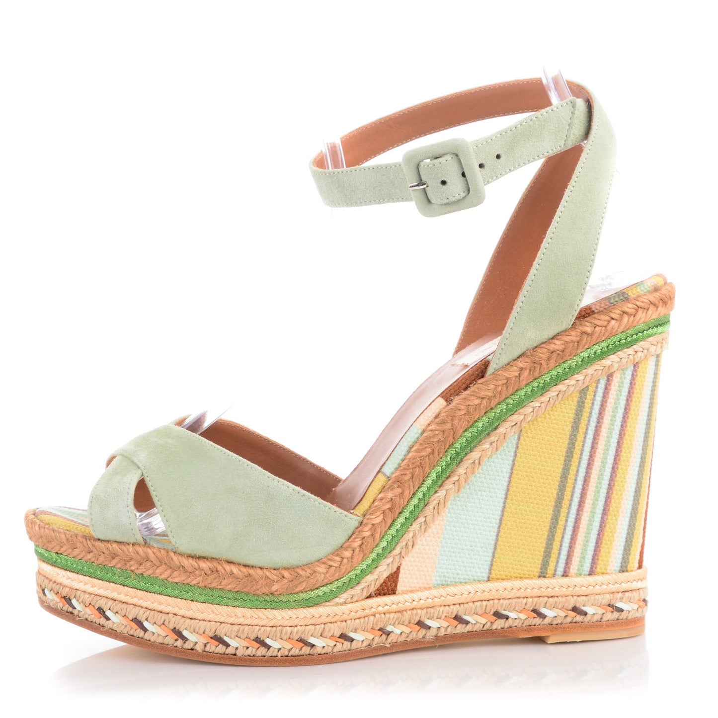 Suede Canvas Native Couture 1975 Espadrille Wedge Sandals 40 Green Tea Sorbet Multicolor