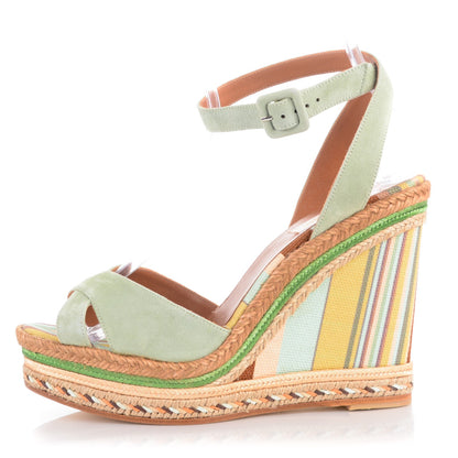 Valentino Garavani Suede Canvas Native Couture 1975 Espadrille Wedge Sandals 40 Green Tea Sorbet Multicolor 1 of 8