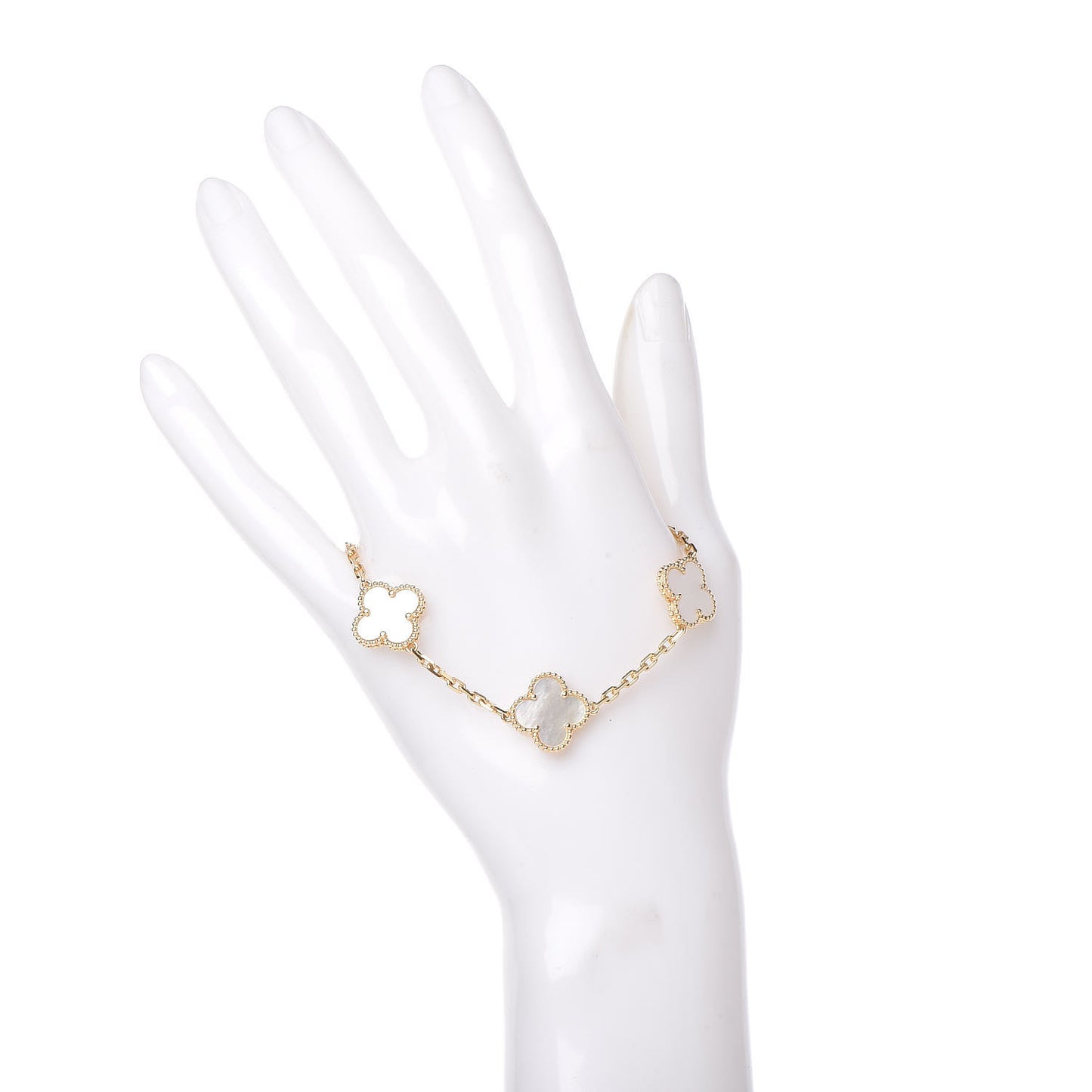 18K Yellow Gold Mother of Pearl 5 Motifs Vintage Alhambra Bracelet