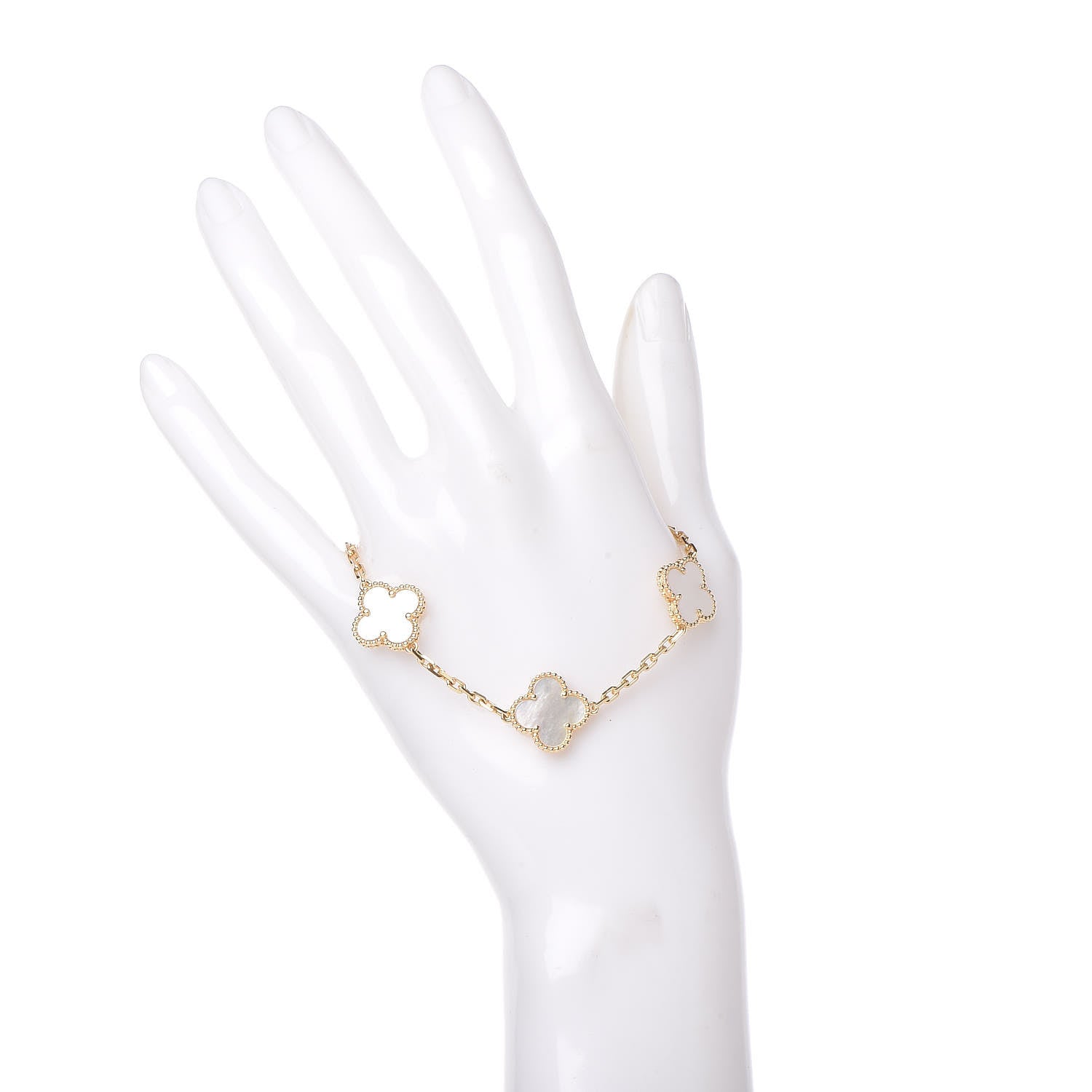 Van Cleef & Arpels 18K Yellow Gold Mother of Pearl 5 Motifs Vintage Alhambra Bracelet 2 of 5