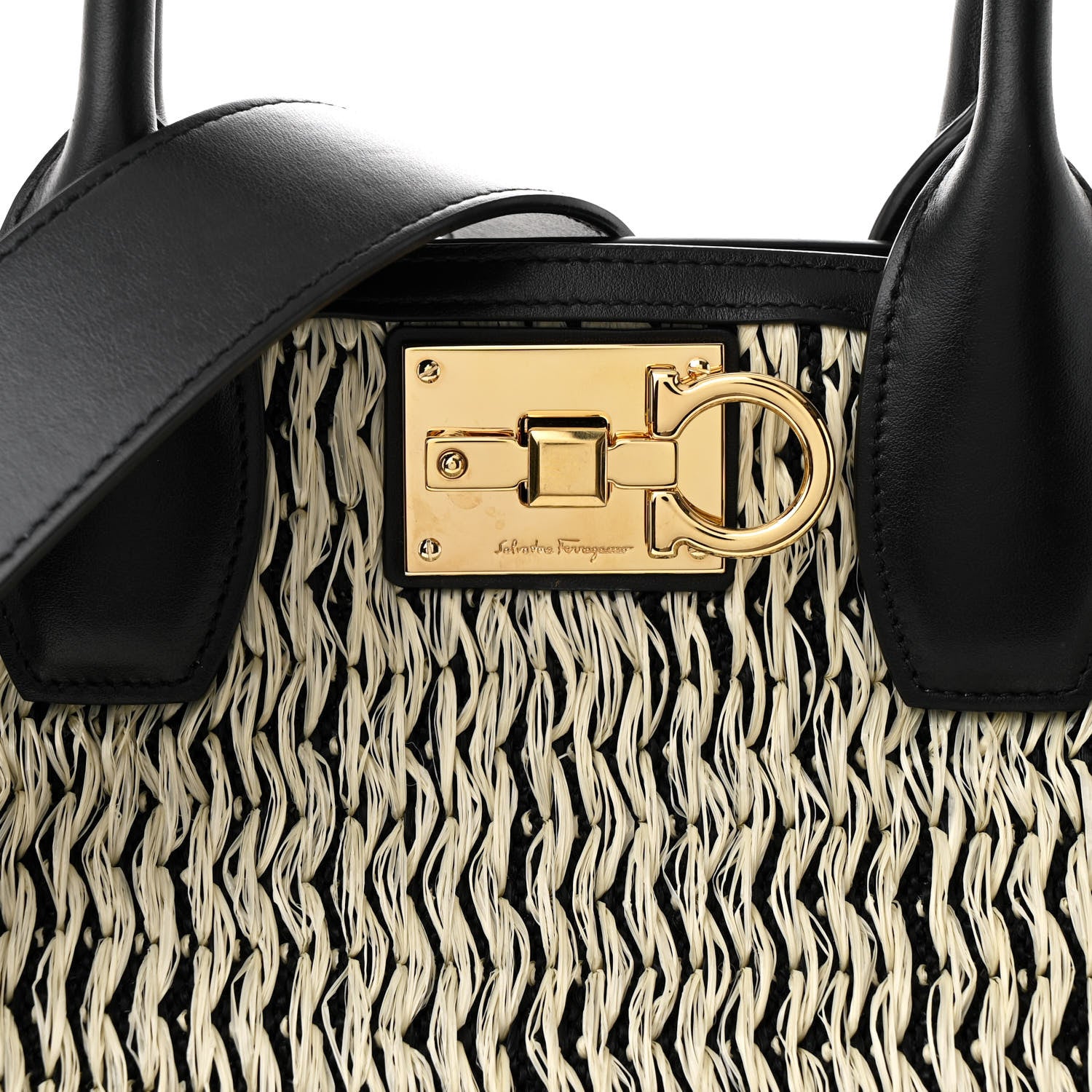 Salvatore Ferragamo Raffia Large Studio Bag Black White 8 of 11