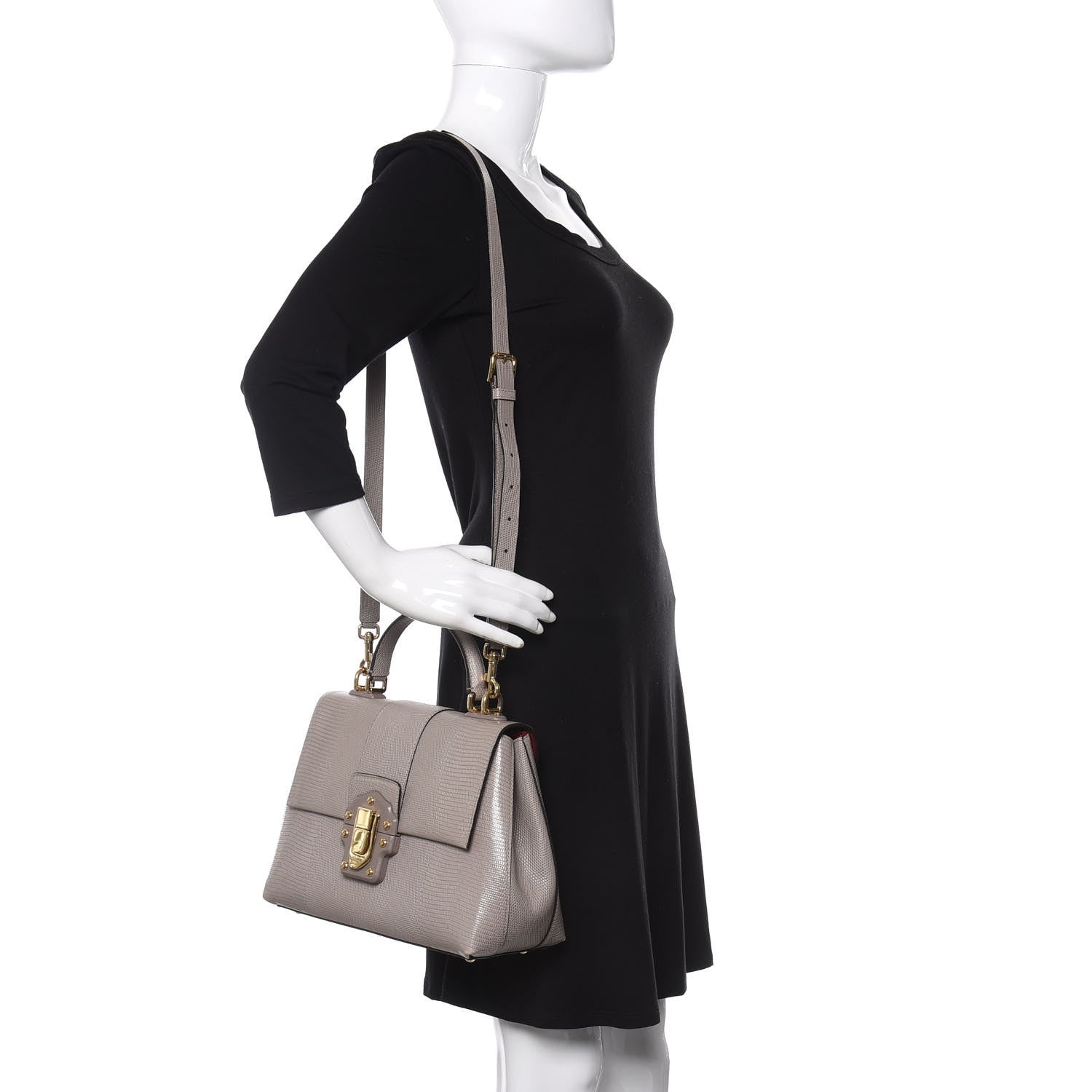Dolce & Gabbana Iguana Calfskin Embossed Lucia Top Handle Bag Grey 2 of 12