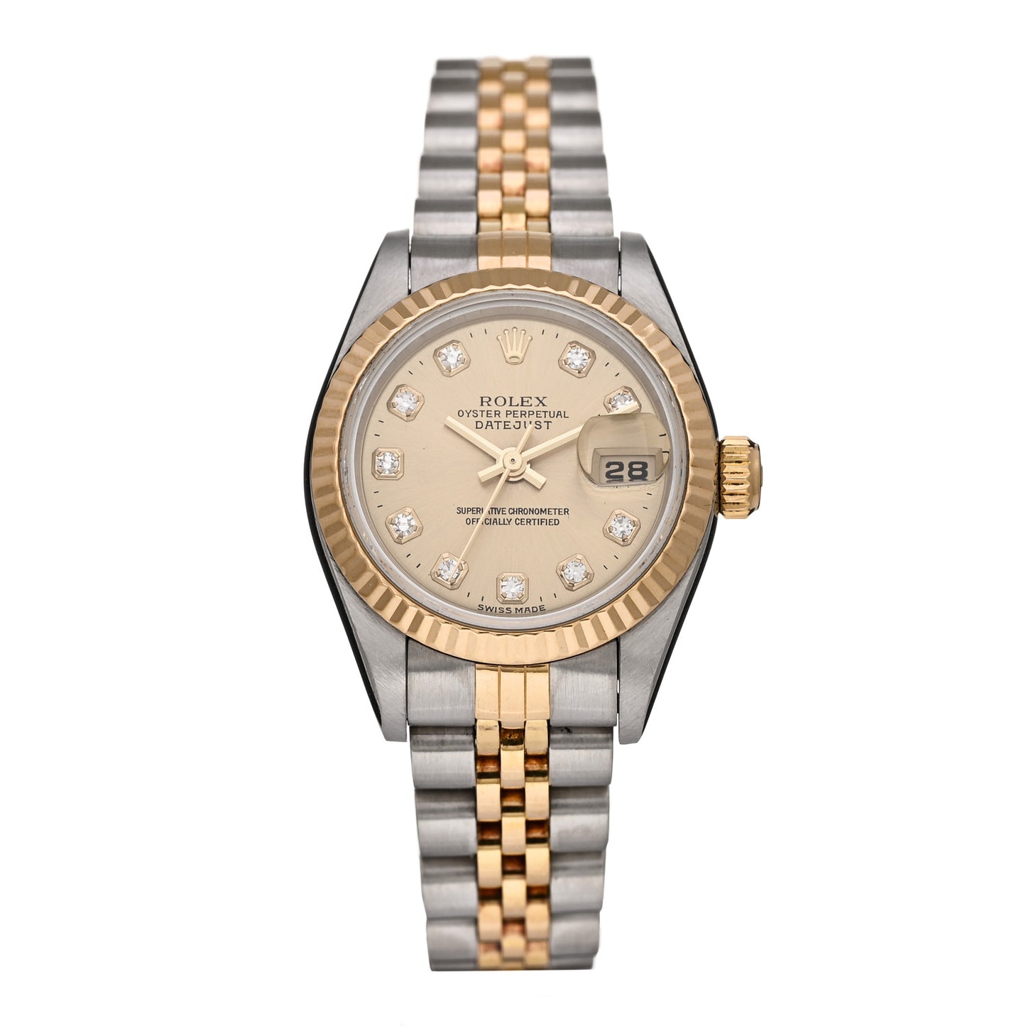 Stainless Steel 18K Yellow Gold Diamond 26mm Oyster Perpetual Datejust Watch Champagne 69173
