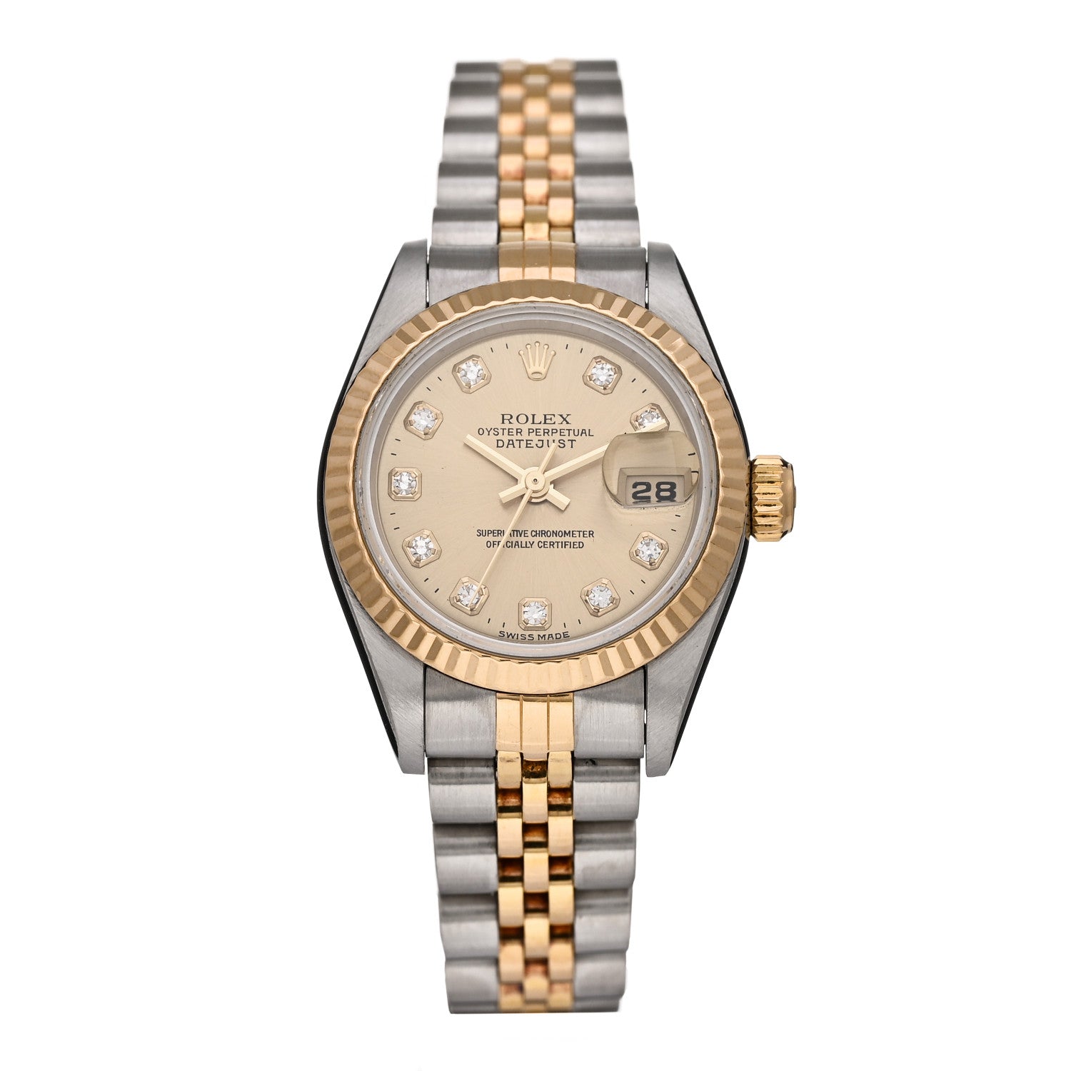 Rolex Stainless Steel 18K Yellow Gold Diamond 26mm Oyster Perpetual Datejust Watch Champagne 69173 1 of 4