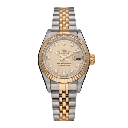 Rolex Stainless Steel 18K Yellow Gold Diamond 26mm Oyster Perpetual Datejust Watch Champagne 69173 1 of 4