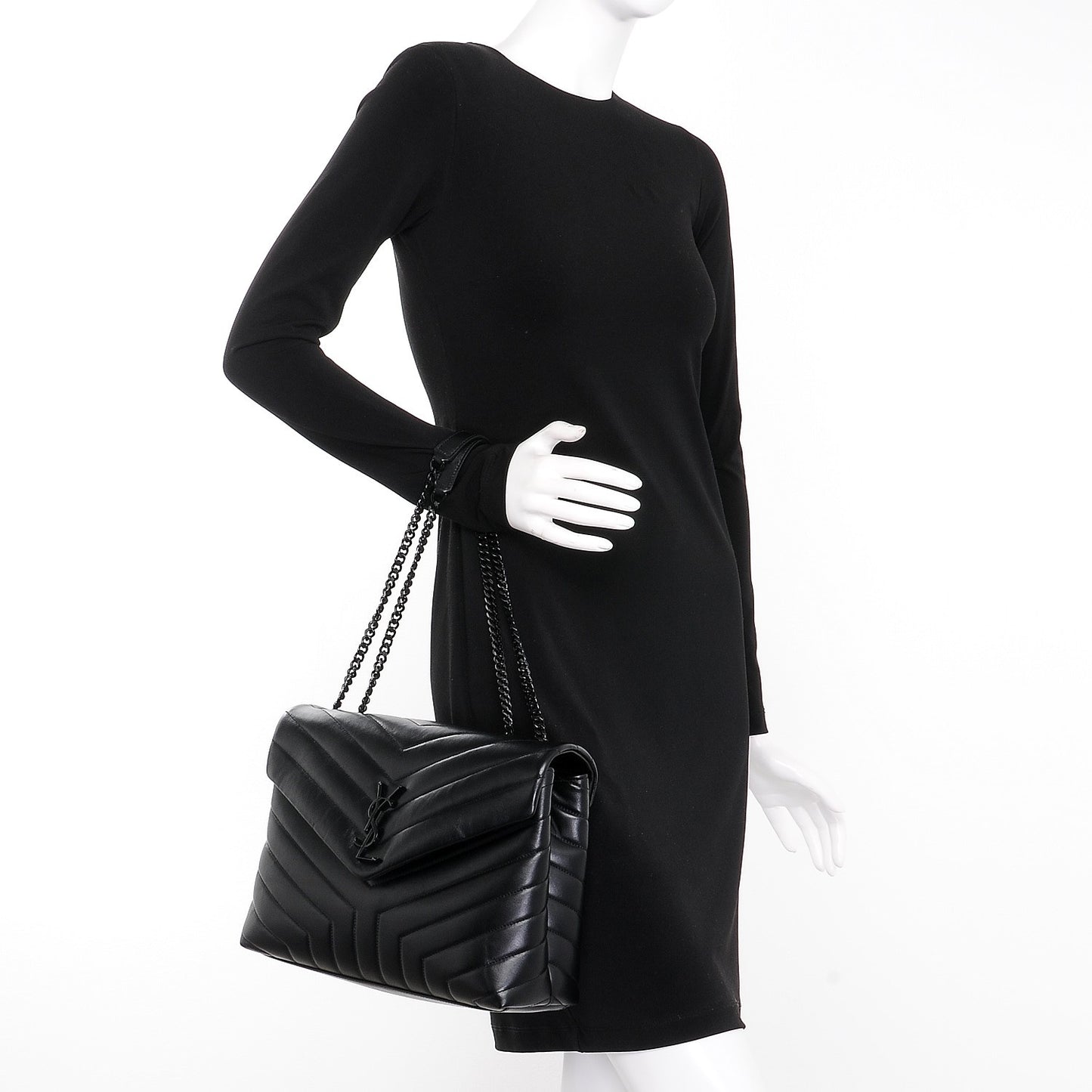 Calfskin Y Quilted Monogram Medium Loulou Chain Satchel Black