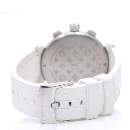 Louis Vuitton Stainless Steel Rubber Diamond Mother of Pearl 34mm Tambour Lovely Cup Quartz Watch 4 of 9