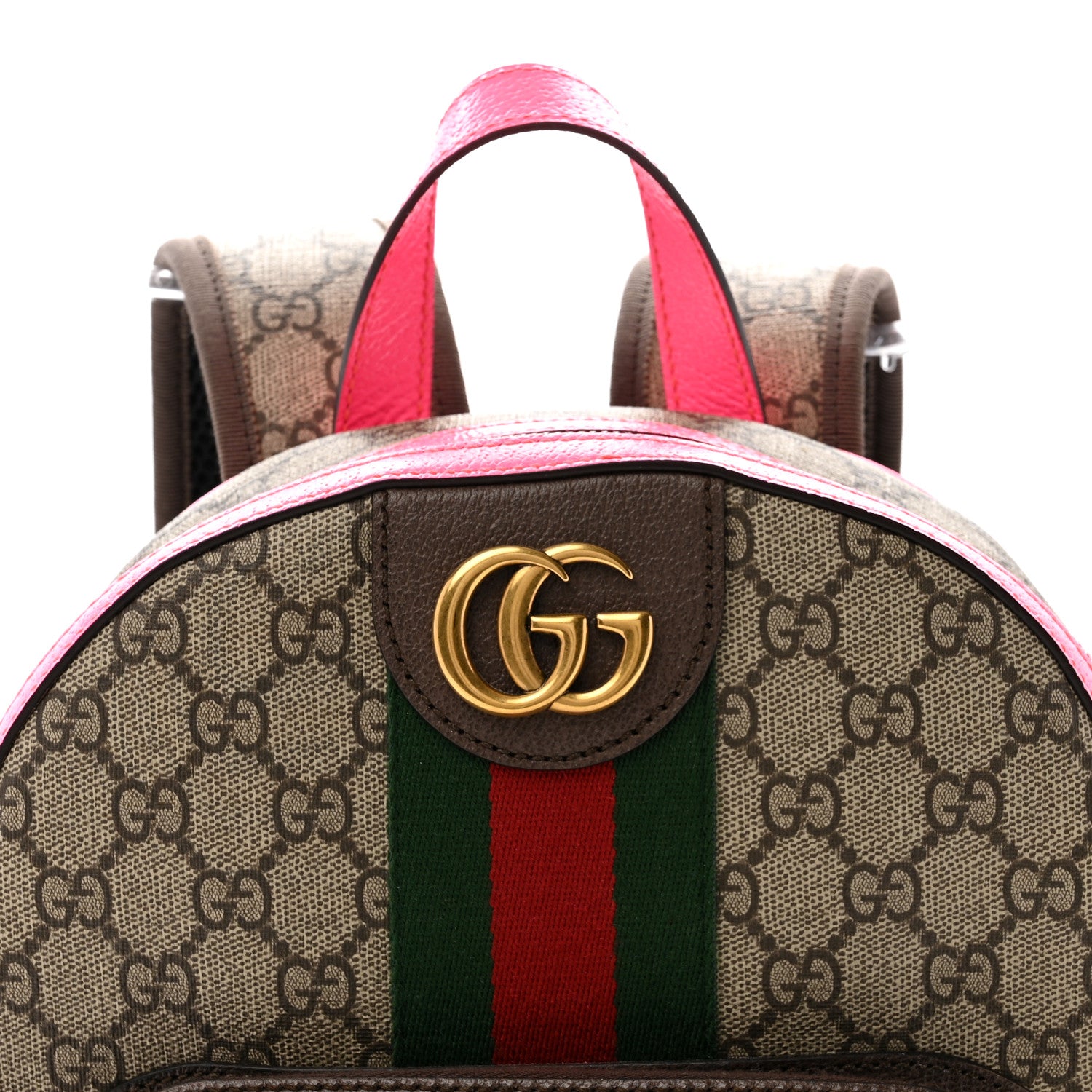 Gucci GG Supreme Monogram Textured Dollar Calfskin Web Small Ophidia Day Backpack Beige Ebony Fluorescent Fuchsia 1864081