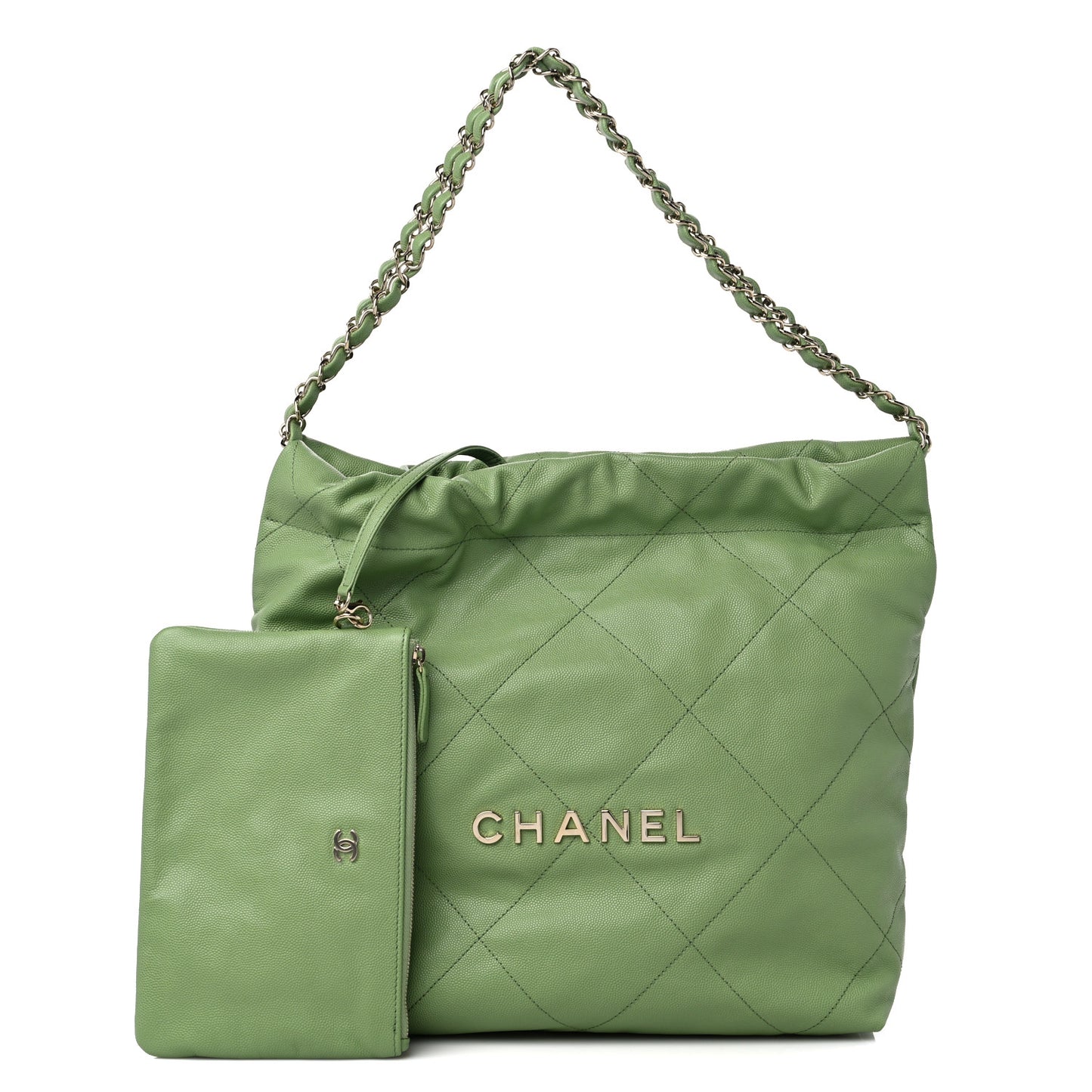 Shiny Caviar Quilted Small Chanel 22 Green