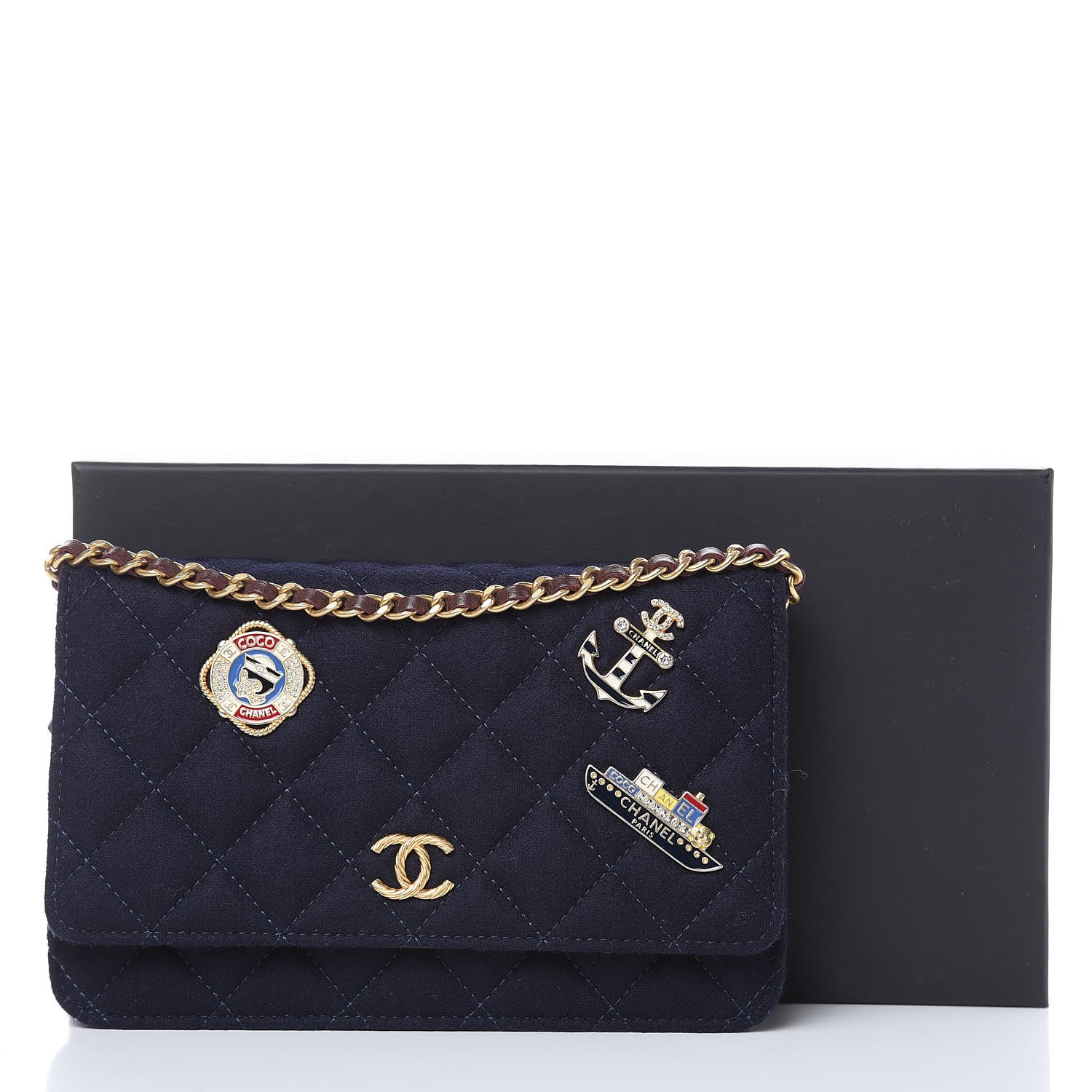 Chanel Felt Quilted Paris-Hamburg Charms Wallet On Chain WOC Dark Navy 9 of 9