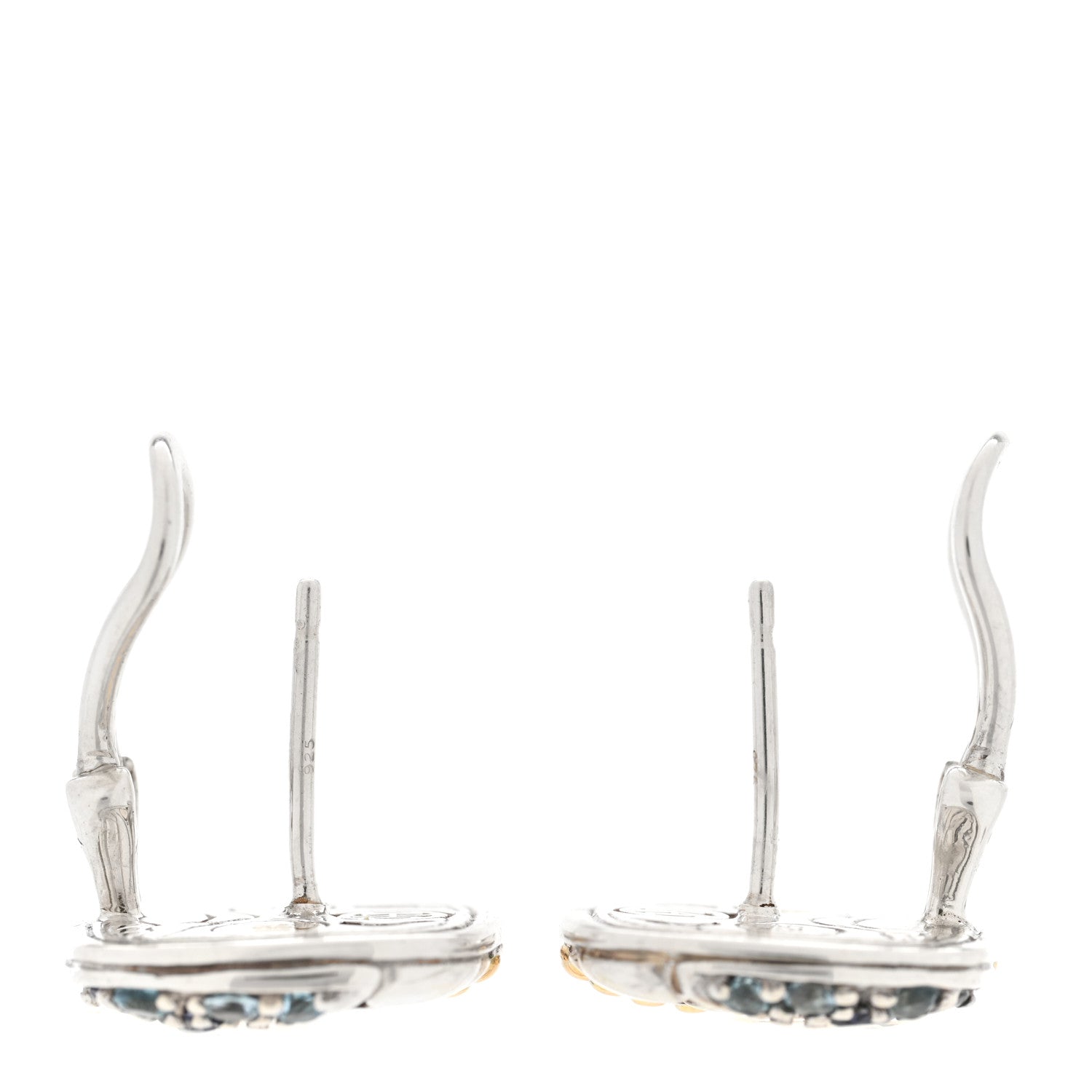 John Hardy Sterling Silver 18K Yellow Gold Blue Topaz Iolite Aquamarine Kali Lavafire Earrings 3 of 4