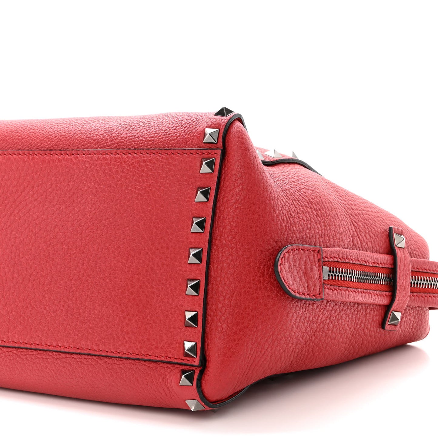 Pebbled Calfskin Small Rockstud Double Handle Tote Red