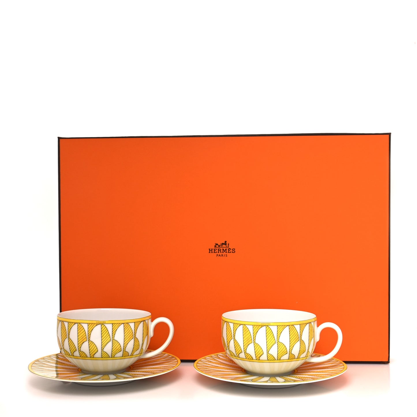 Porcelain Soleil d'Hermes Breakfast Cup And Saucer Set Of 2
