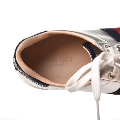 Gucci Metallic Nappa Silk Ayers Web Womens Ace Sneakers 37 Silver 9 of 16