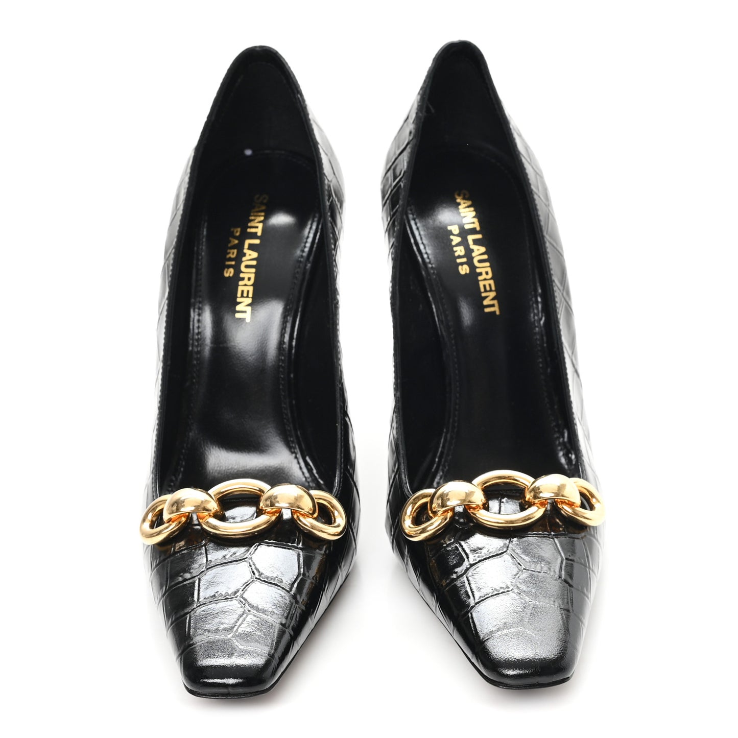 Calfskin Crocodile Embossed Silvana 110mm Pumps 36.5 Black