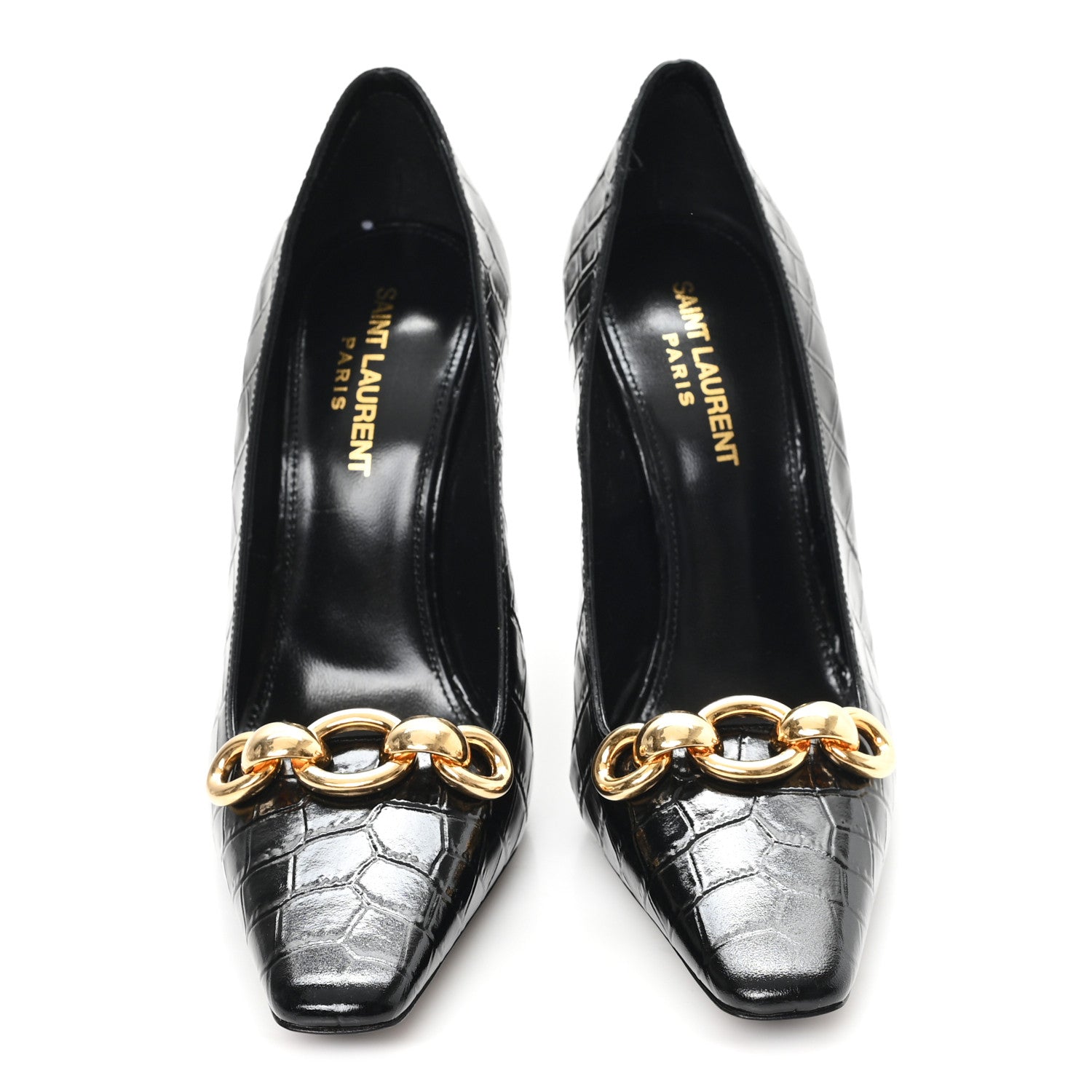 Saint Laurent Calfskin Crocodile Embossed Silvana 110mm Pumps 36.5 Black 3 of 10