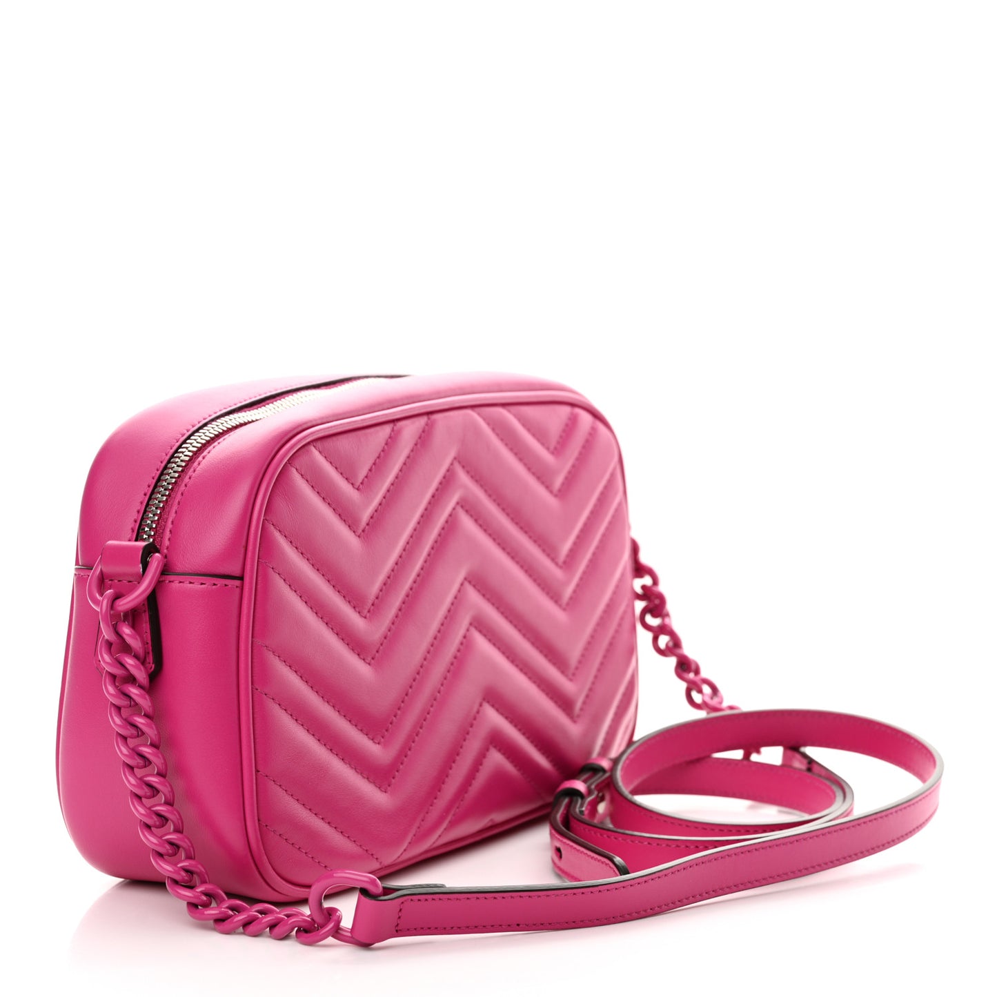 Calfskin Matelasse Monochrome Small GG Marmont Chain Shoulder Bag Classic Fuxia
