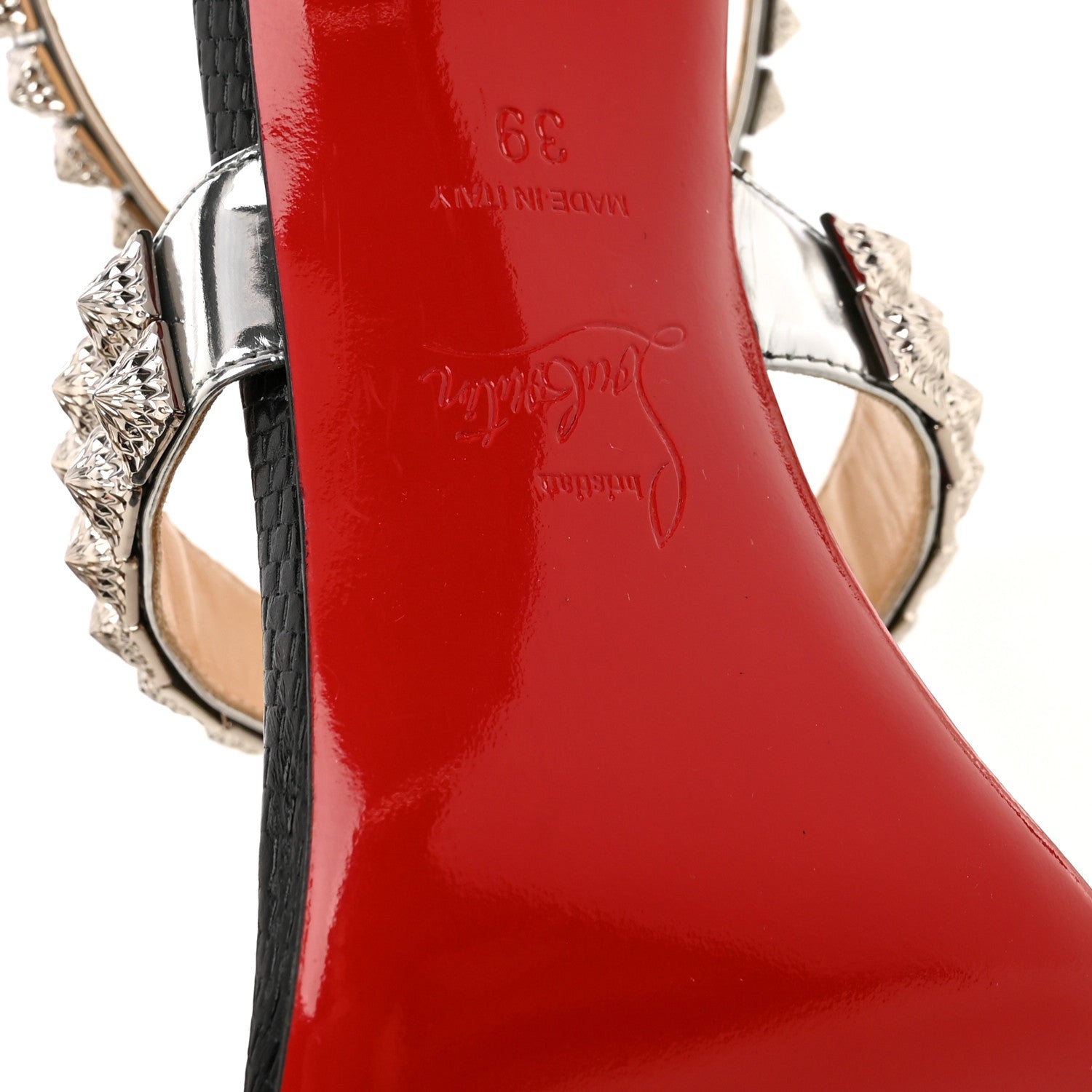 Christian Louboutin Calfskin Lizard Embossed Diwali 100 Studded Sandals 39 Black Silver 7 of 12