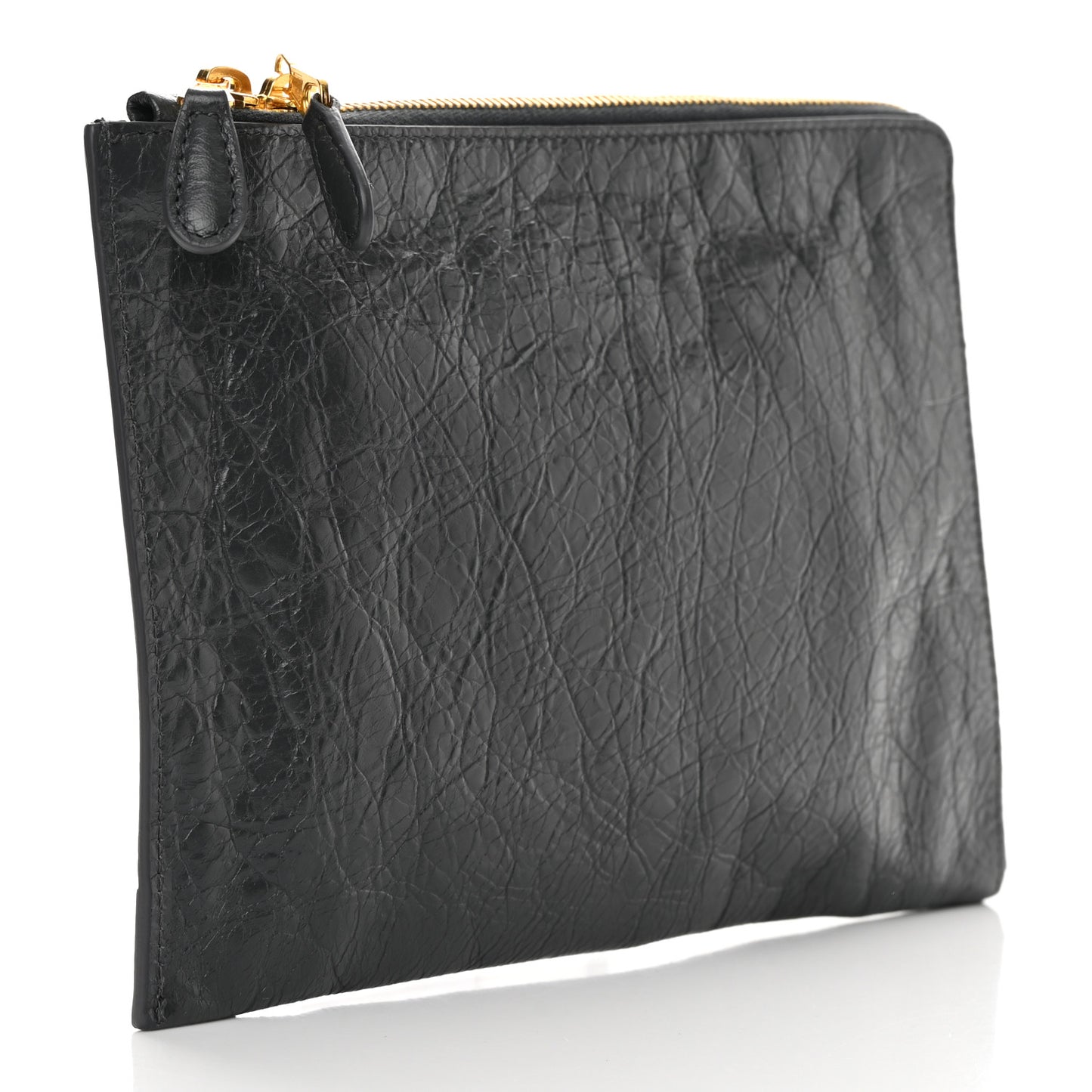 Agneau Giant 12 Gold Hardware Pouch Clutch Gris Fossile