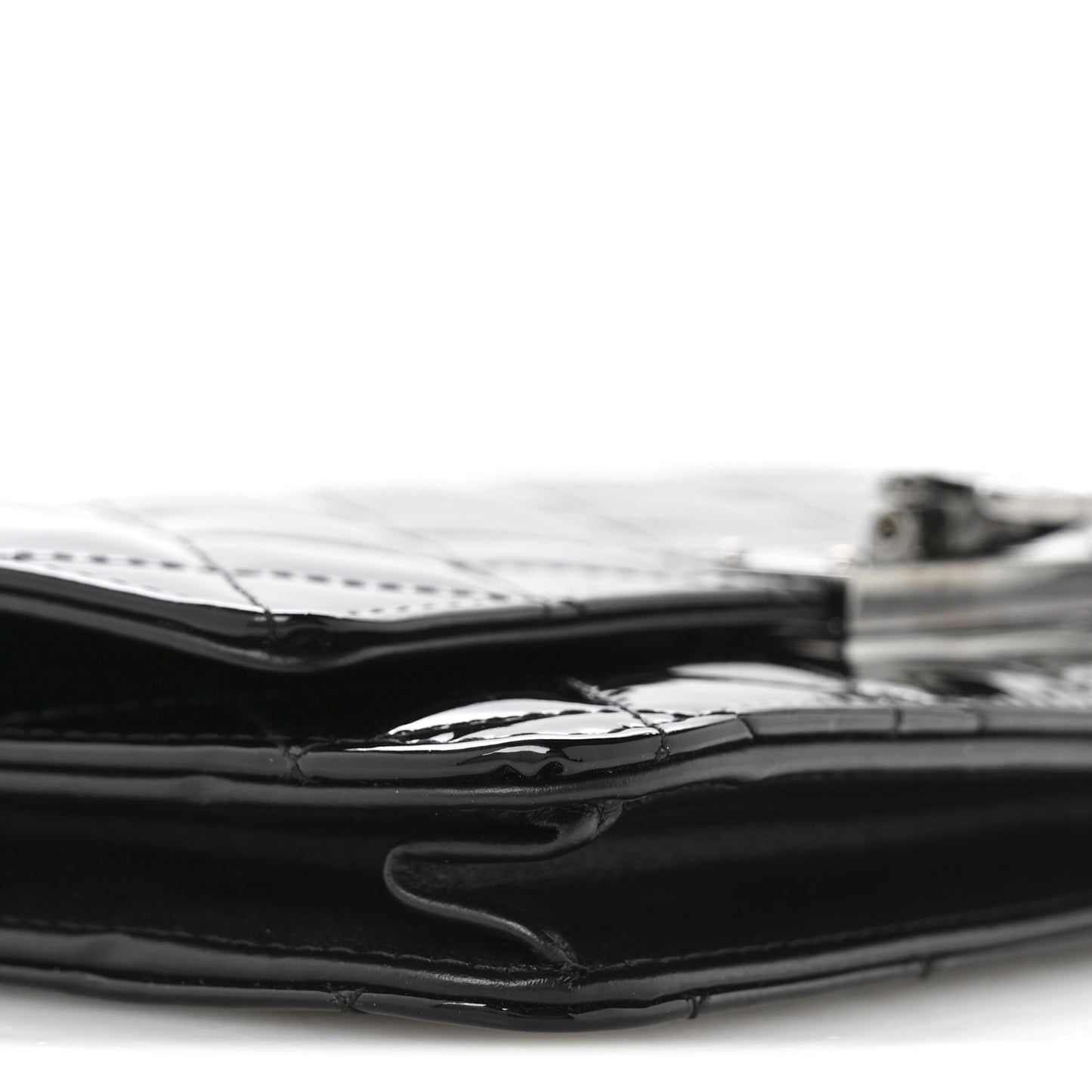 Patent Quilted Golden Class Wallet on Chain WOC Black