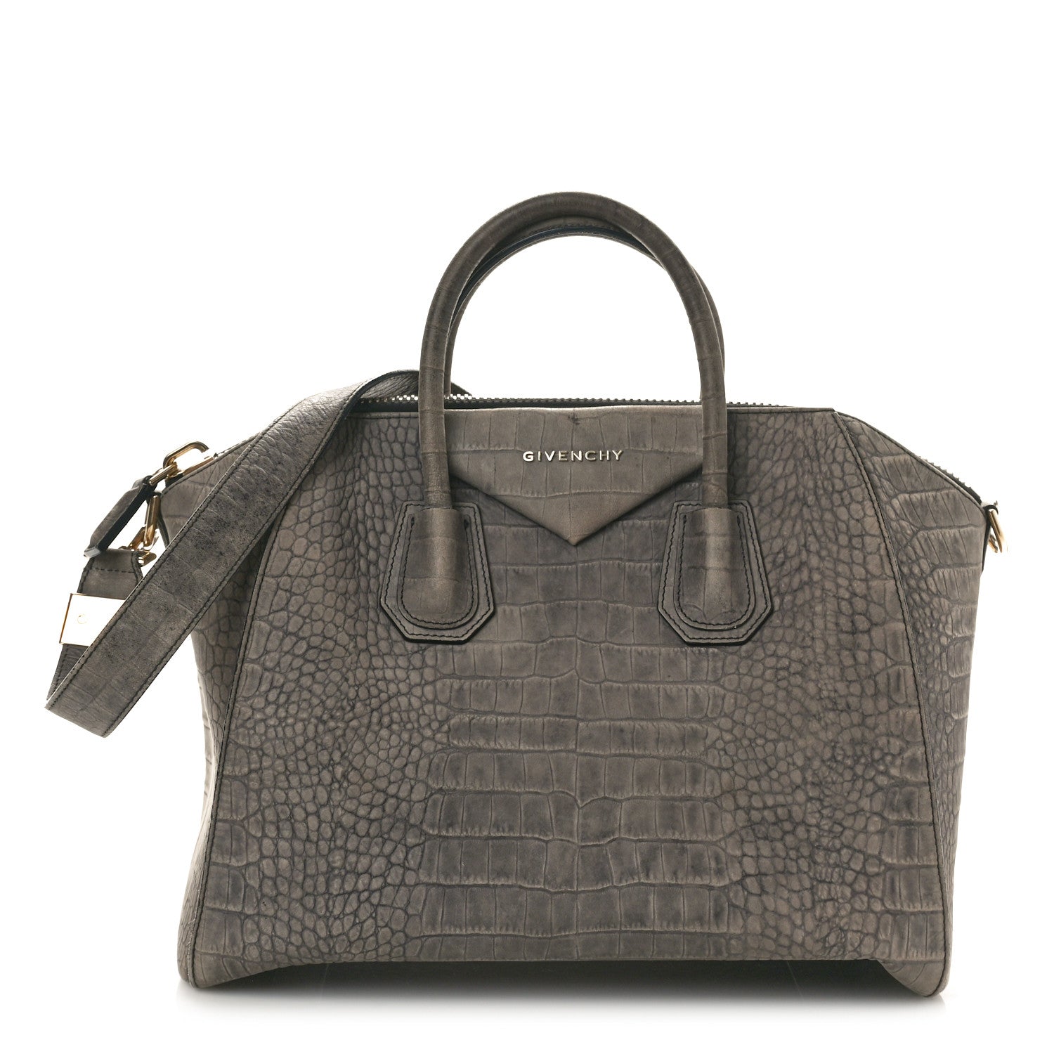 Givenchy Nubuck Crocodile Embossed Medium Antigona Washed Black 1 of 11