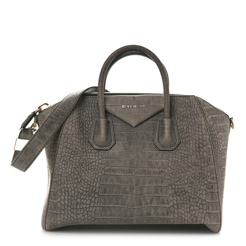 Nubuck Crocodile Embossed Medium Antigona Washed Black