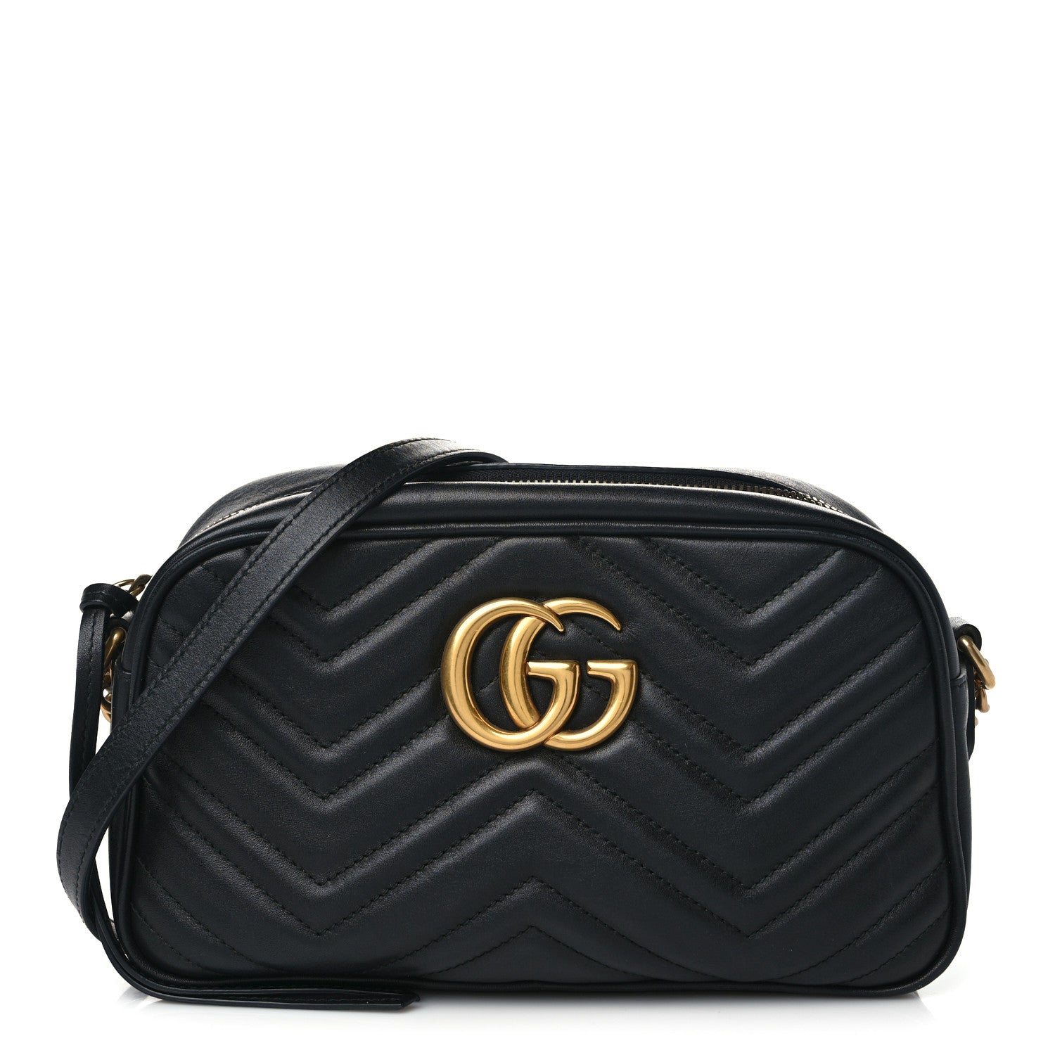 Gucci Calfskin Matelasse Small GG Marmont Chain Shoulder Bag Black 1 of 9