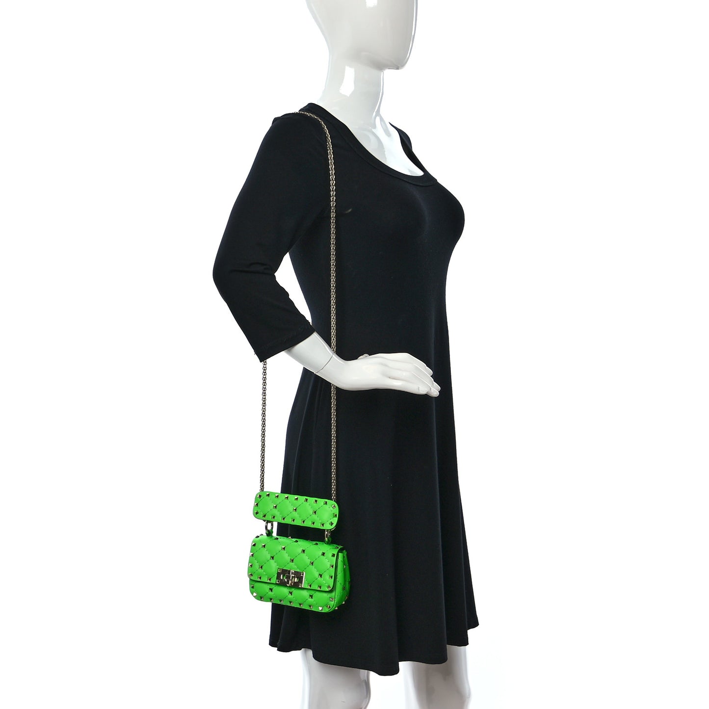 Calfskin Micro Rockstud Spike Shoulder Bag Fluo Green