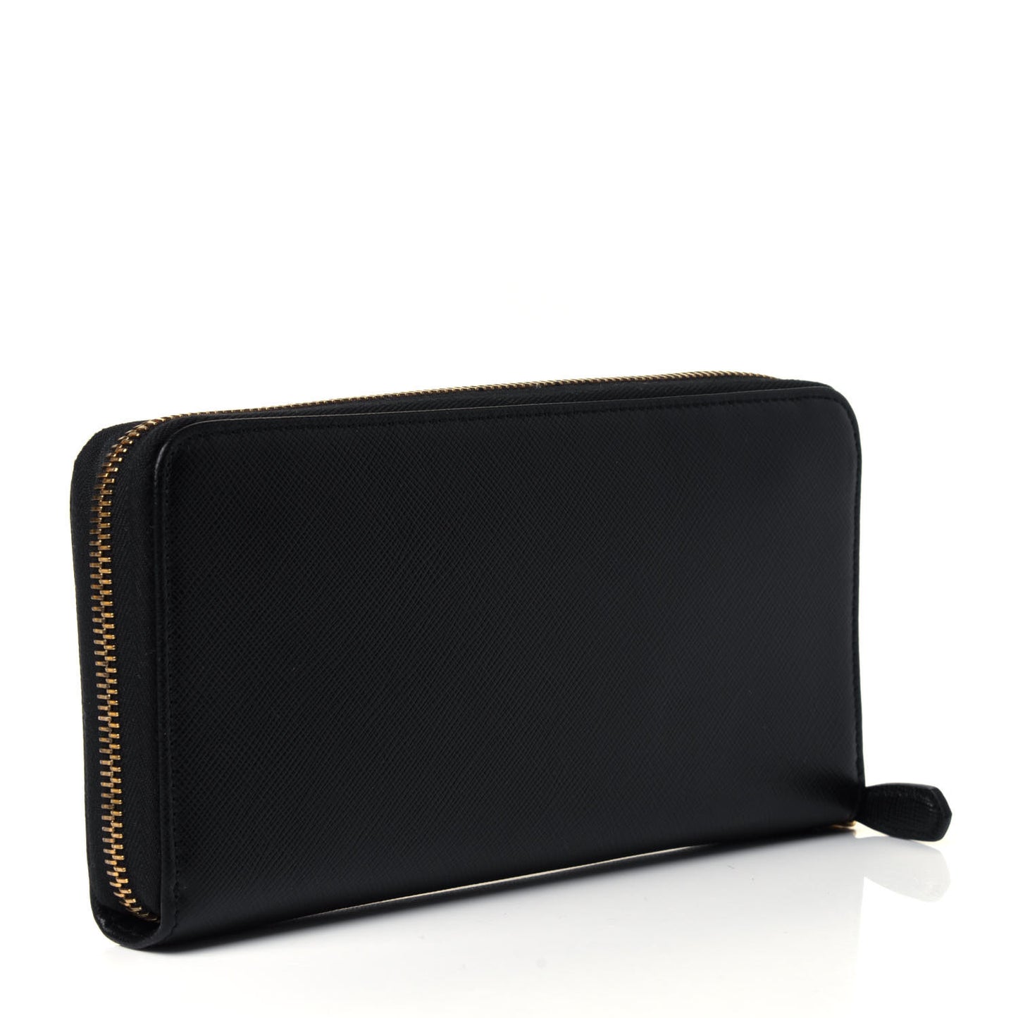 Saffiano Metal Zip Around Wallet Black