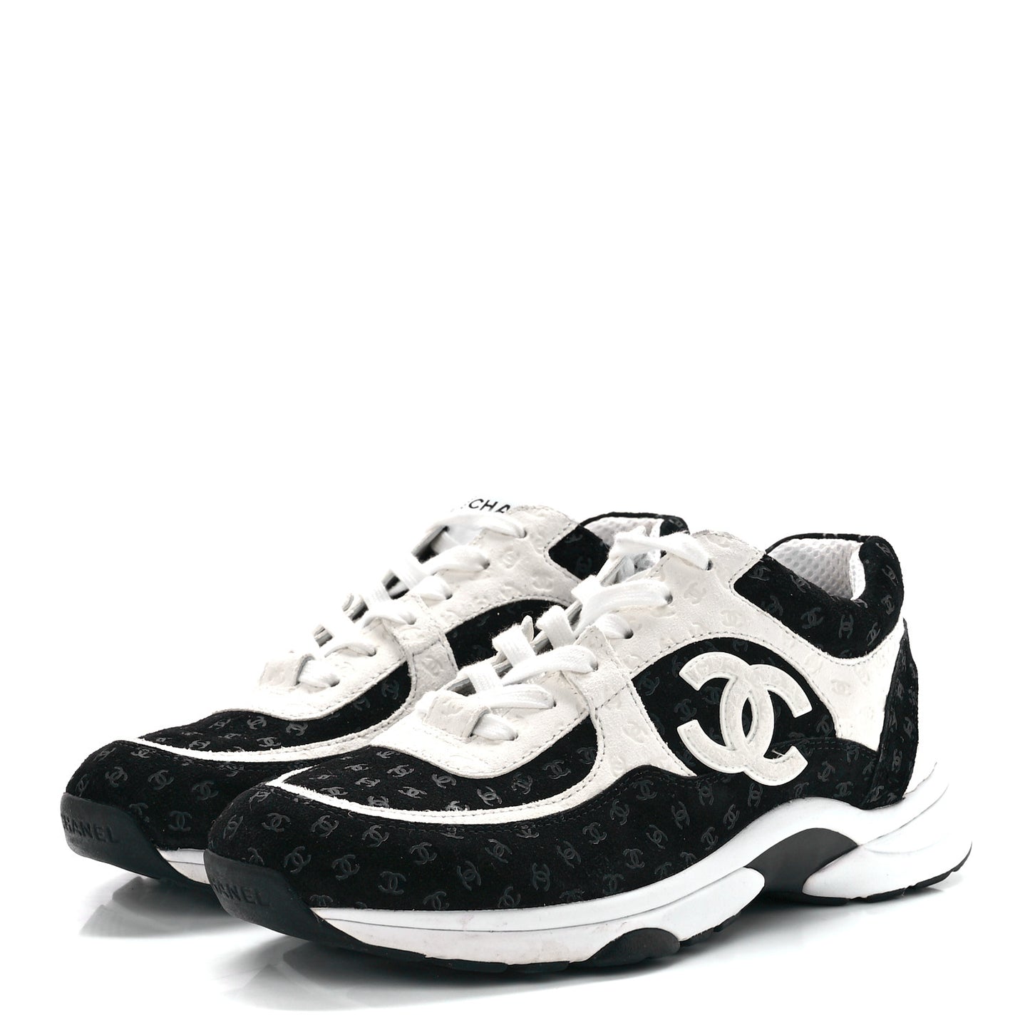 Nylon Suede Calfskin Printed CC Sneakers 40 White Black