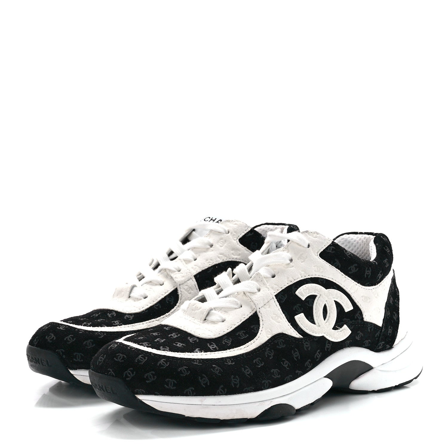 Chanel Nylon Suede Calfskin Printed CC Sneakers 40 White Black 3 of 9
