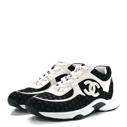 Chanel Nylon Suede Calfskin Printed CC Sneakers 40 White Black 3 of 9