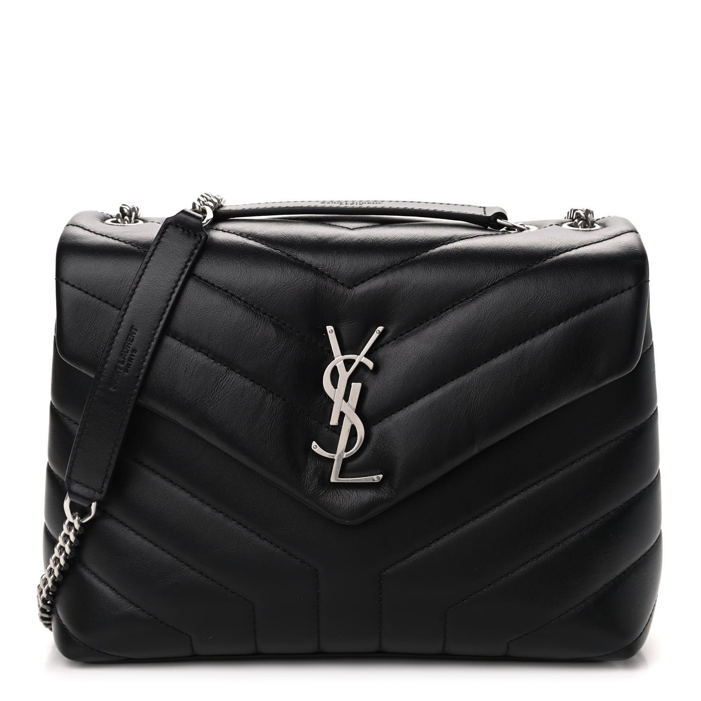 Calfskin Y Quilted Monogram Small Loulou Chain Satchel Black